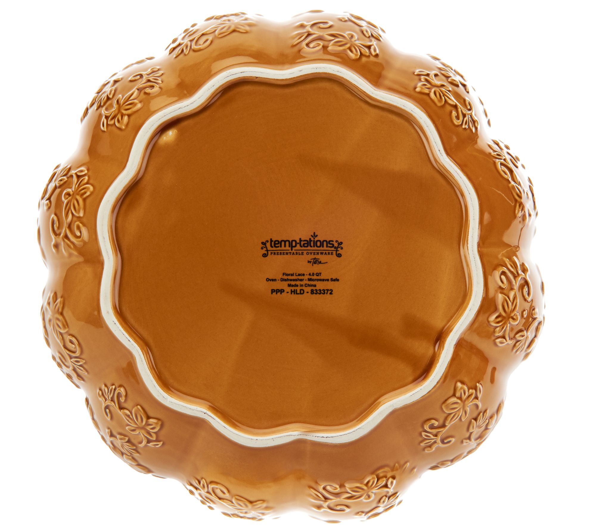 Temp-tations 4 qt Soup Tureen with Lid Floral Lace Amber Embossed Pumpkin,