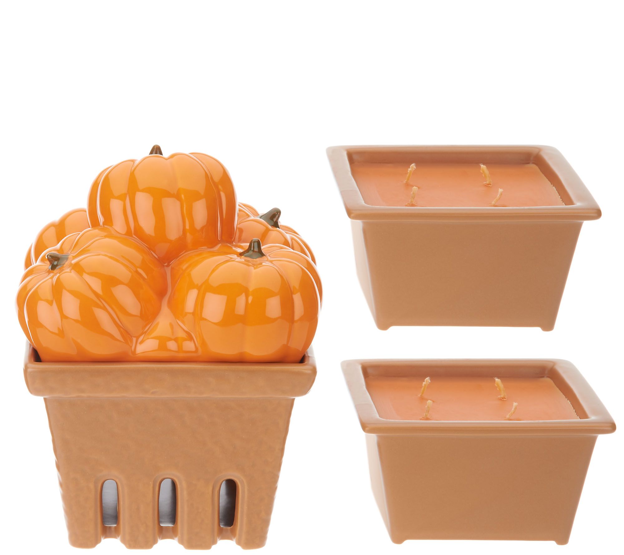 HomeWorx by Harry Slatkin Ceramic Pumpkin Basket with (2) 9oz Candles
