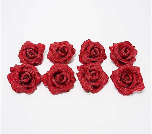 Set of 8 Frosted Rose Decorative Clips by Valerie