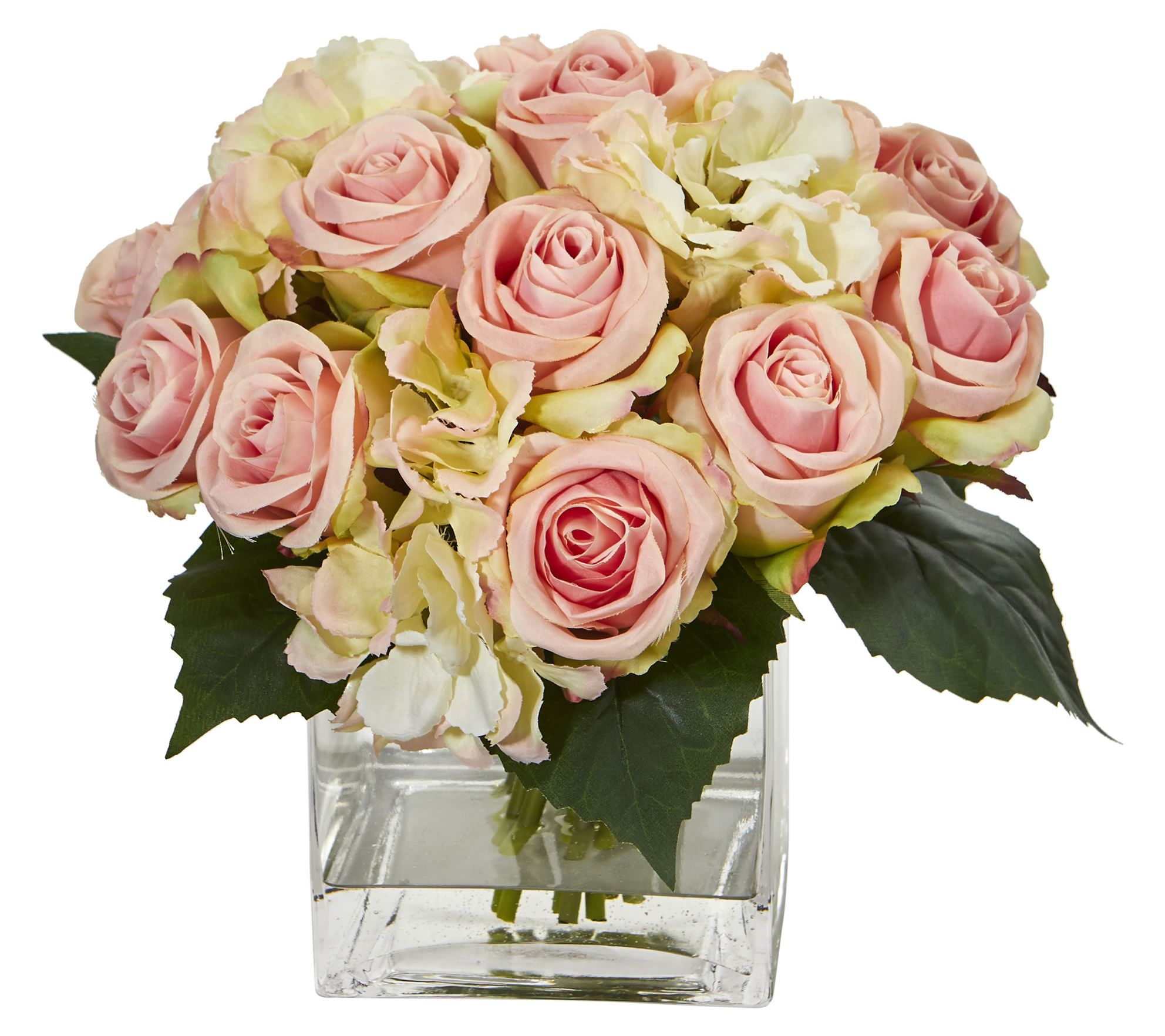 Nearly Natural Rose & Hydrangea Bouquet Arrangement in Vase