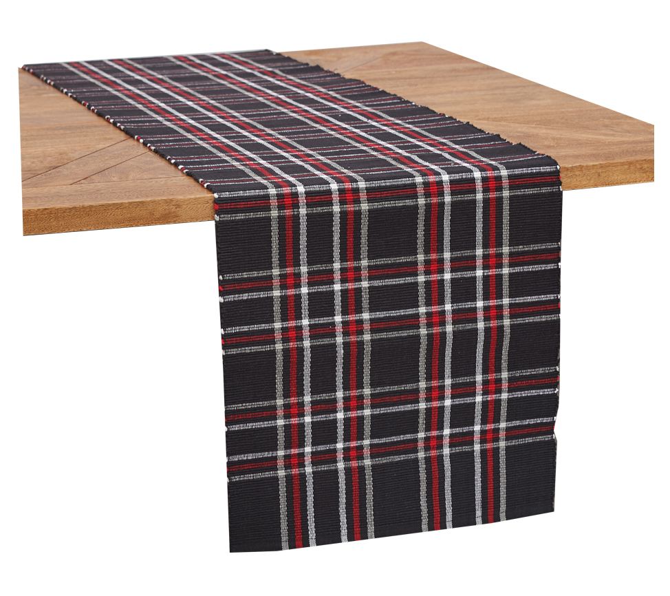 13" x 72" Poinsettia Plaid Woven Table Runner by Valerie