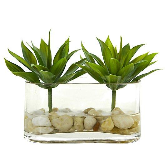 6.5" Mini Agave Succulent in Glass Vase by Nearly Natural