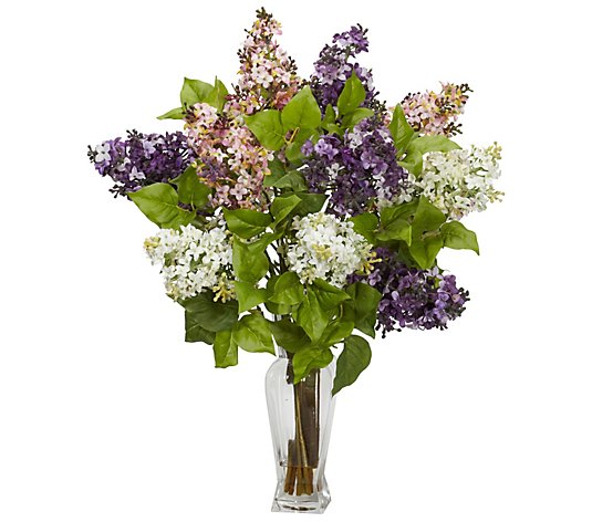 Lilac Arrangement in Glass Vase by Nearly Natural