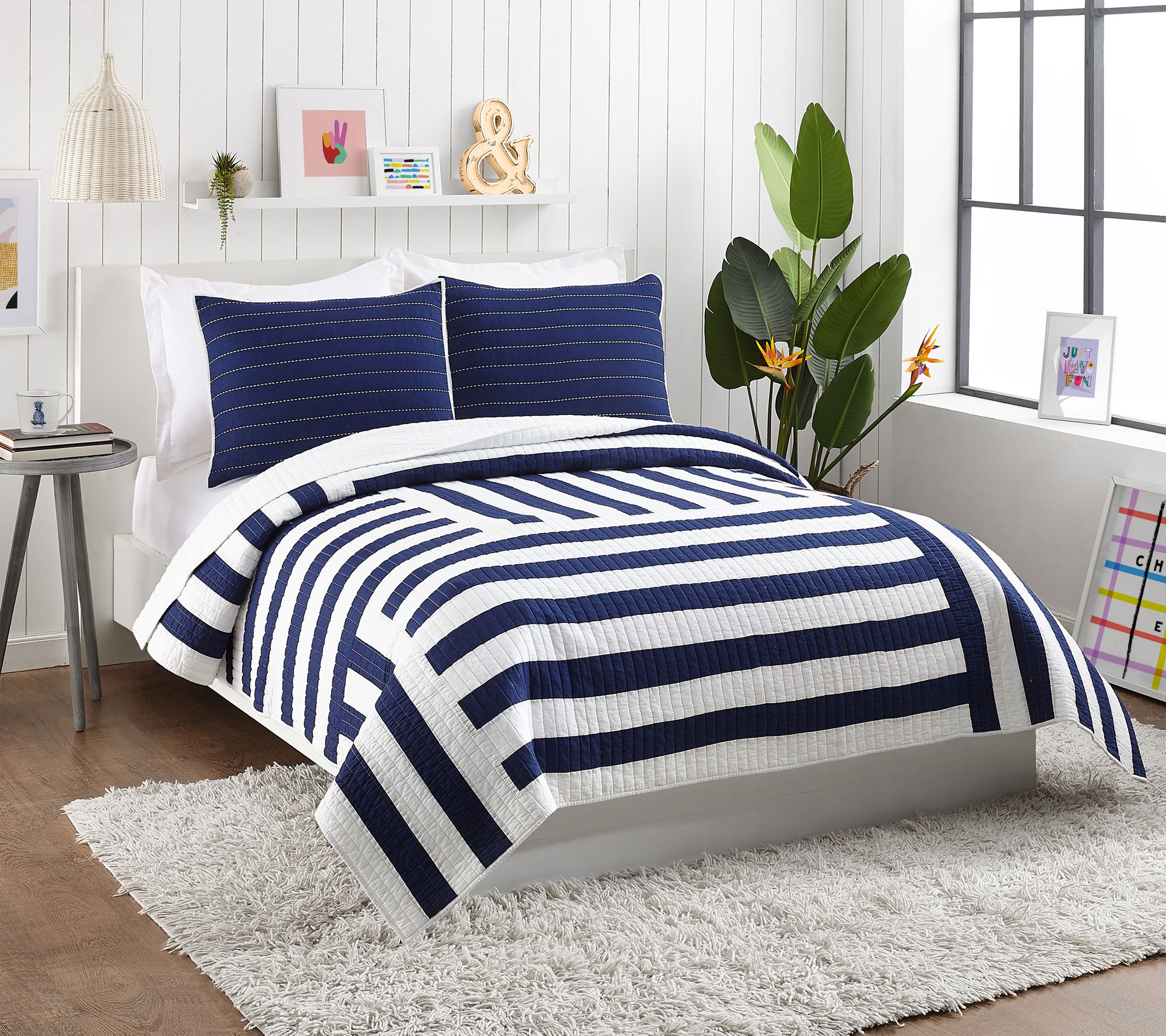 Makers Collective Block Stripe Fq Quilt Set - 3Pc - QVC.com