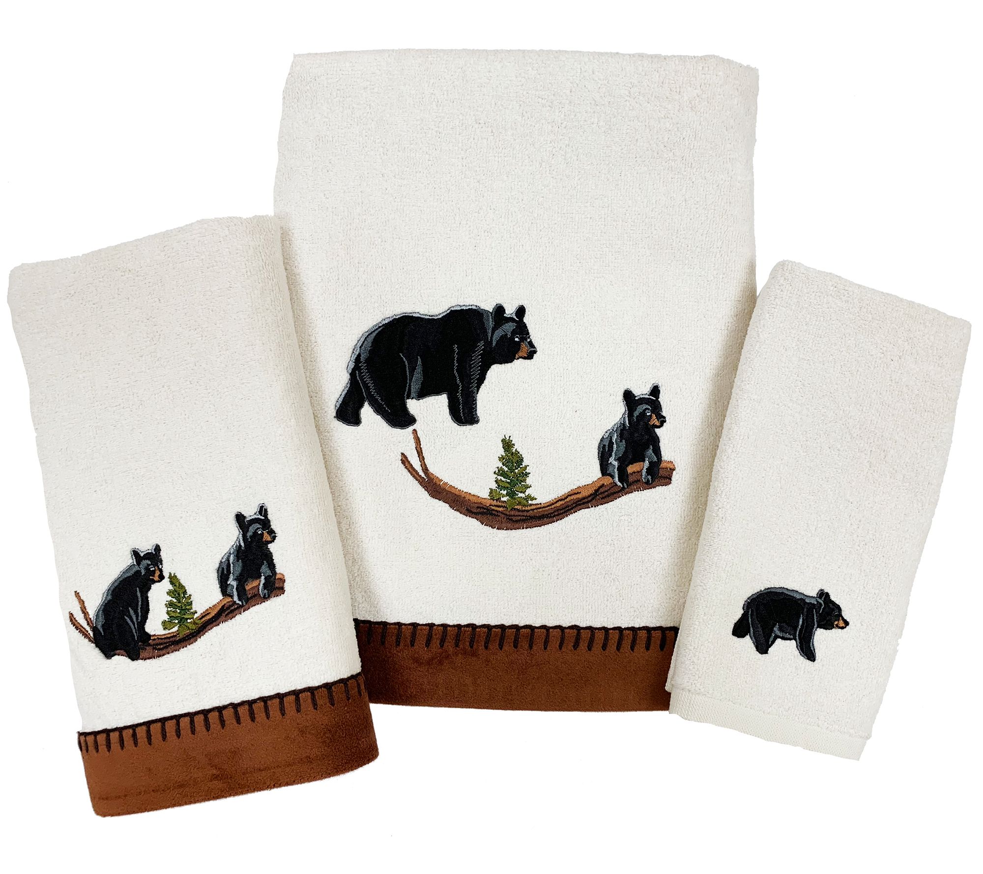 Avanti Linens 3-Piece Ivory Black Bear Lodge Cotton Towel Set