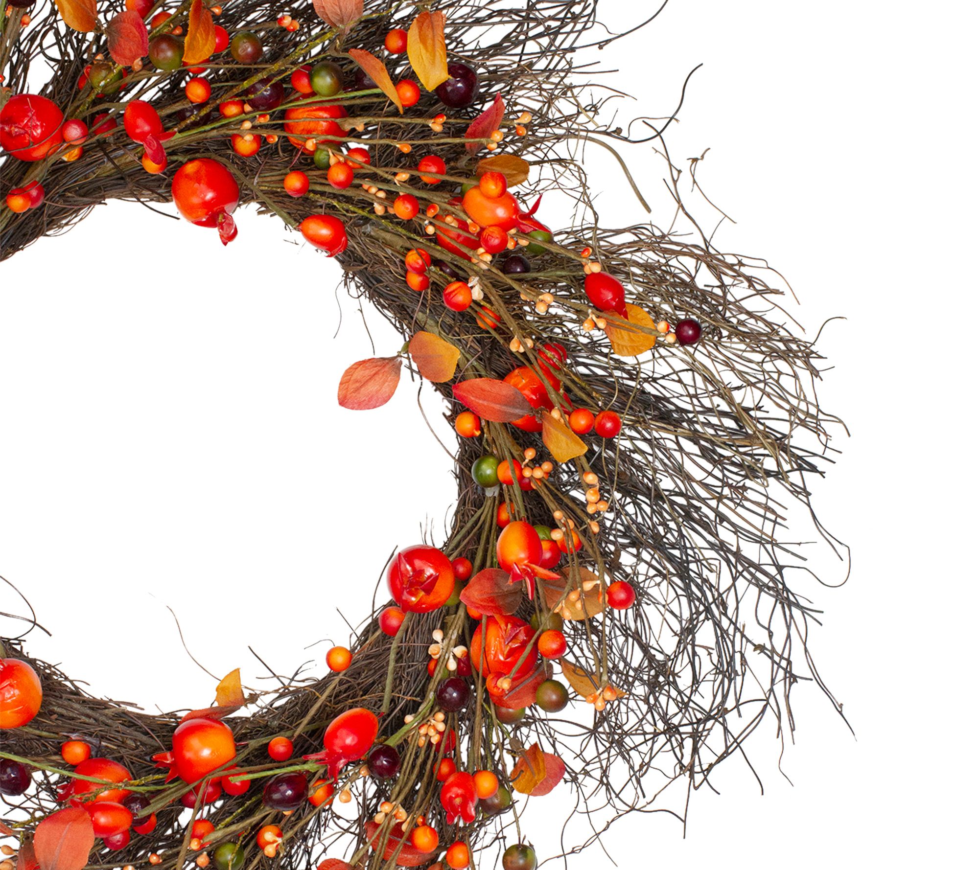 Northlight Leaves & Berries Fall Harvest Twig Wreath - 24" - QVC.com