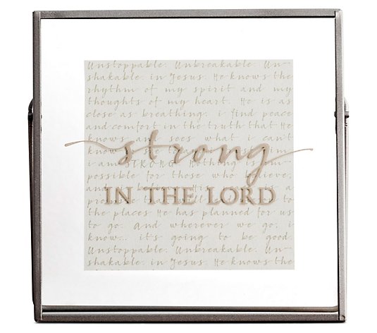 DaySpring Strong in the Lord Glass and Pewter T abletop Plaque
