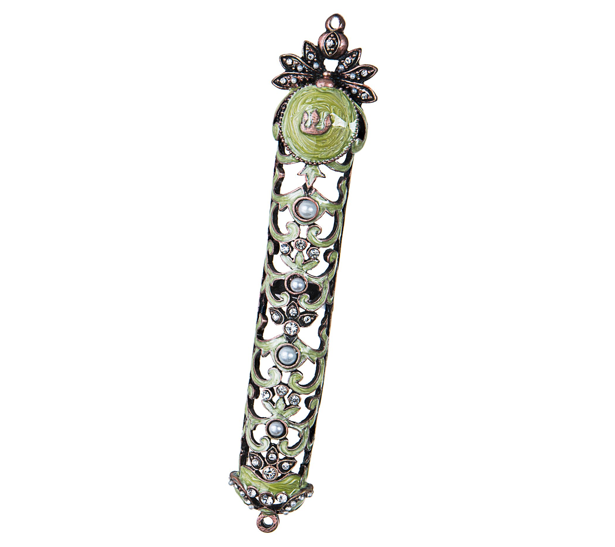 Copa Judaica Mezuzah Case Sage Enamel with Ston es
