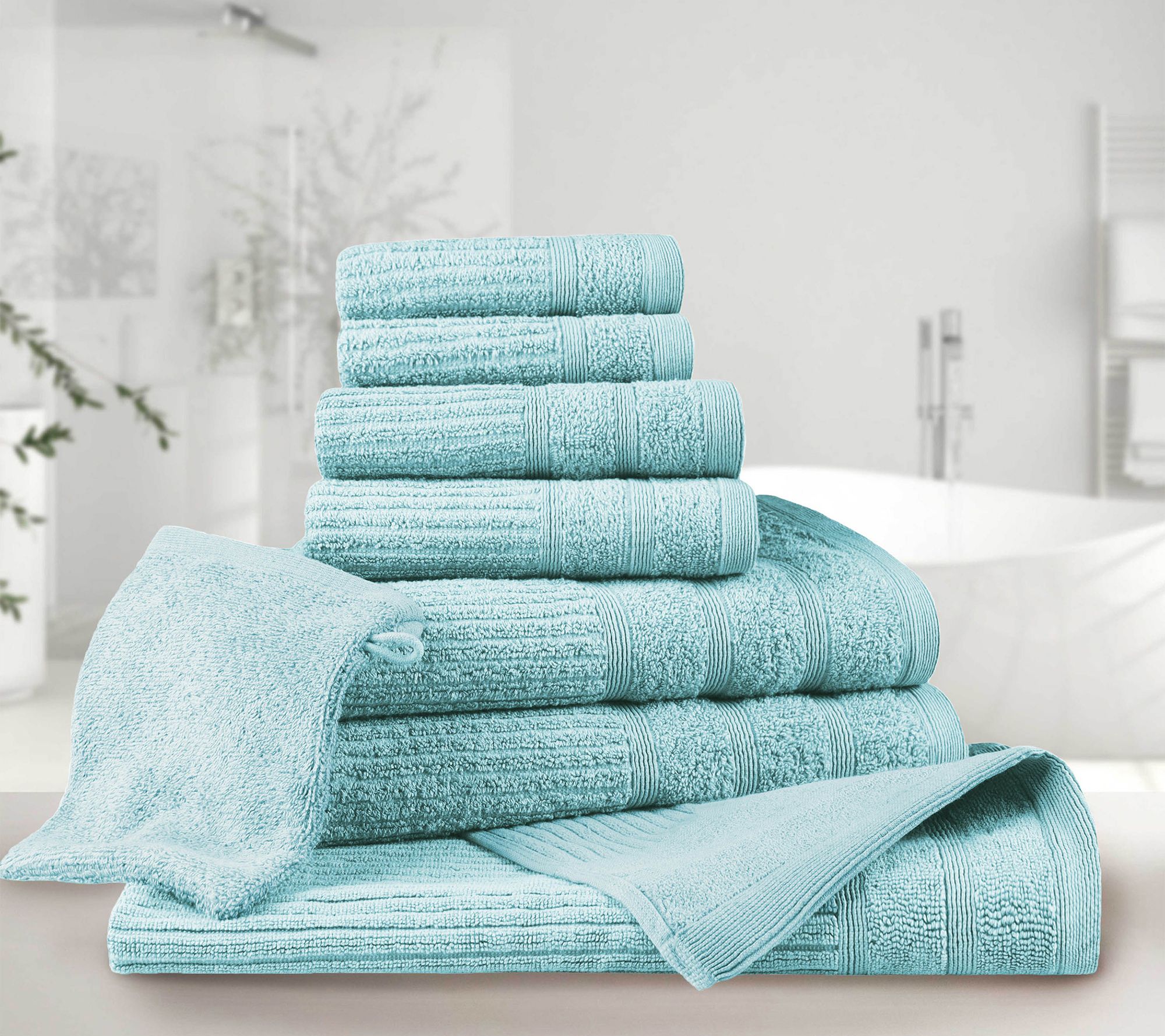 8pc Cotton Bath Towel Set Light Blue