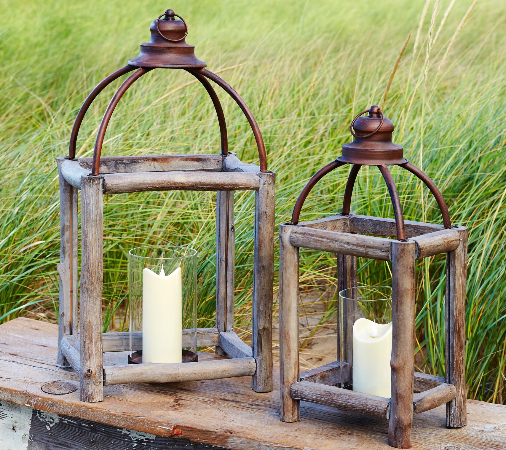 Melrose International Galvanized Metal Lantern with Open Design (Set of 2) main image 1