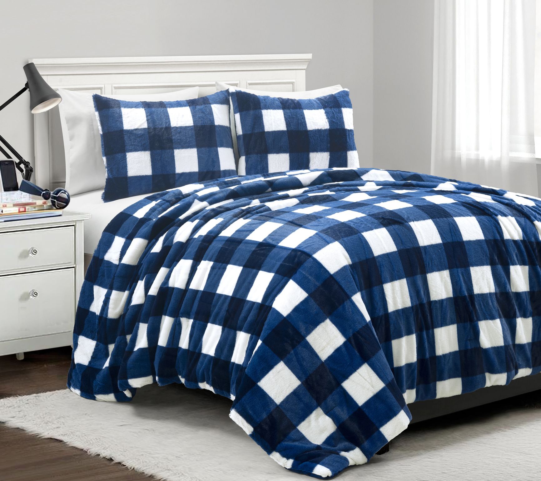 Lush Decor Plaid Ultra Soft Faux Fur Kids BTC C omforter 2Pc T