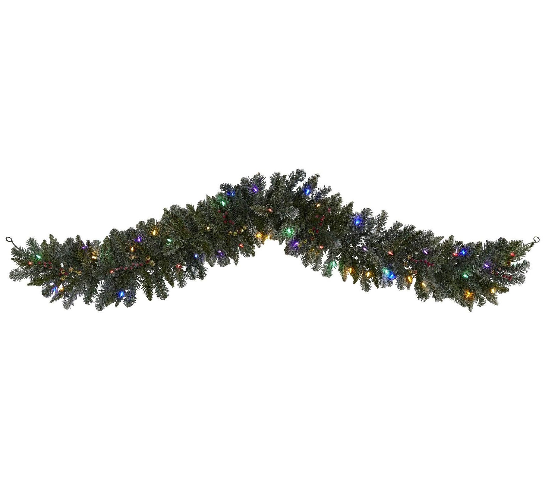 Nearly Natural 6-ft Flocked Christmas Garland w /50 LED Lights