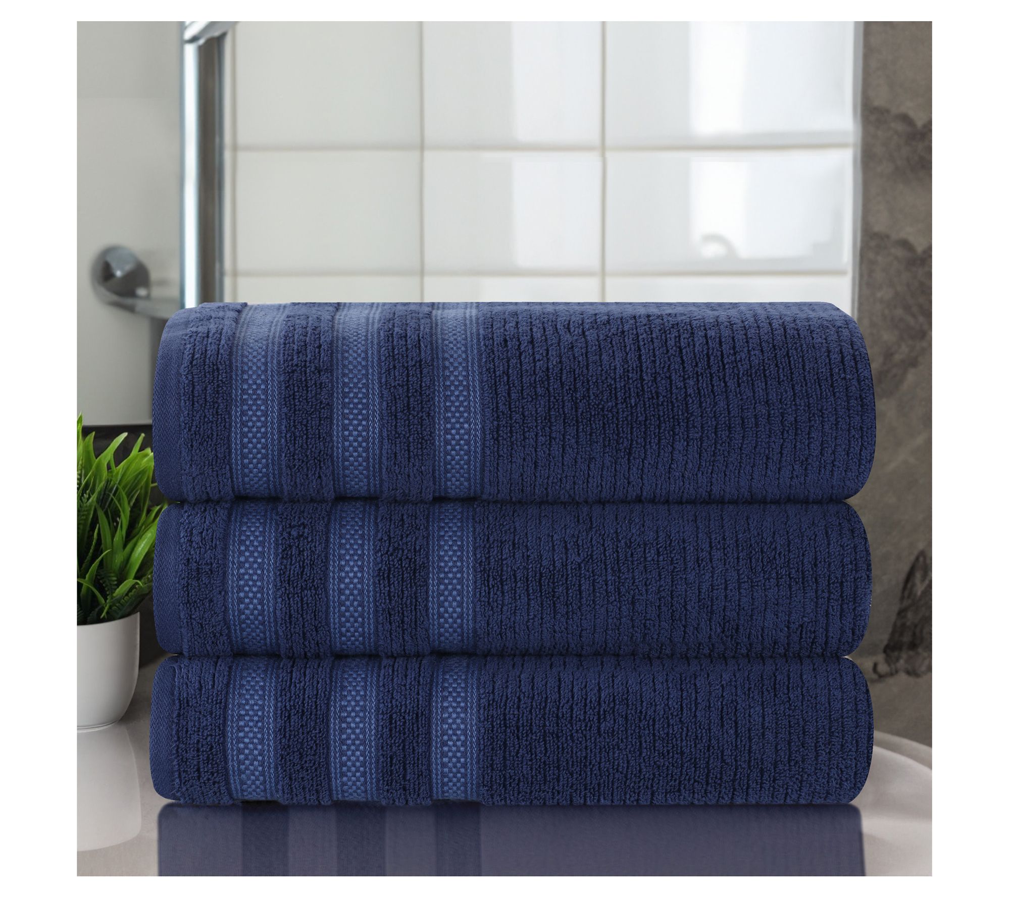 Superior 3pc Soft Zero Twist Cotton Ribbed Plush Bath Towels