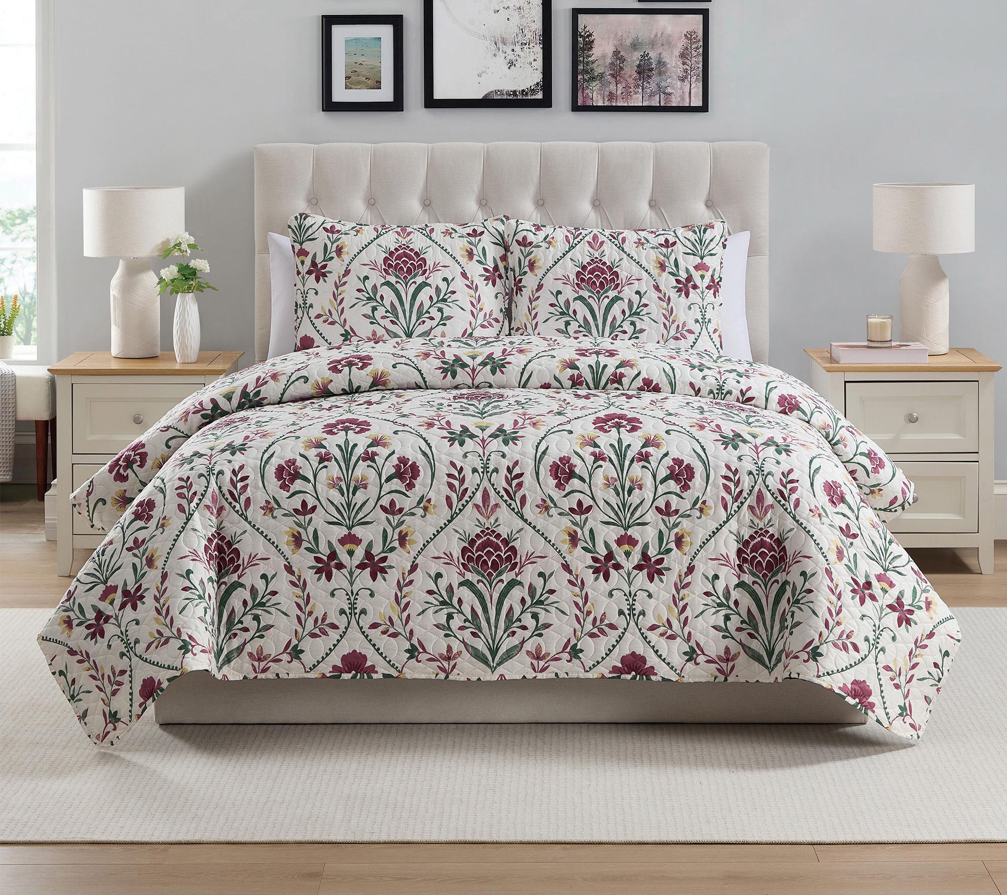 VCNY Home Province 3pc Floral Damask Quilt Set, Full/ Queen