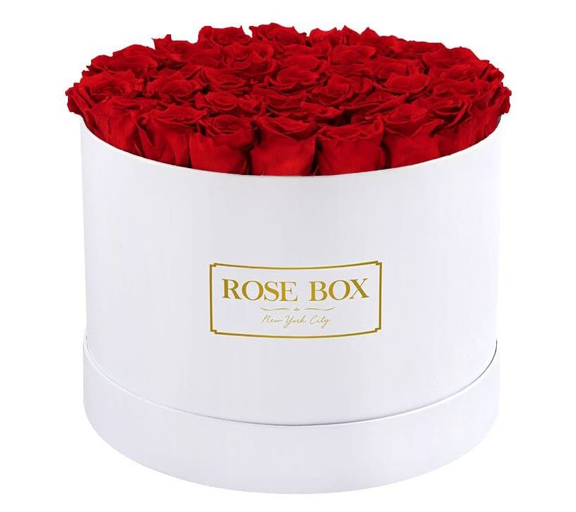Rose Box Preserved Roses - Large Round White Box
