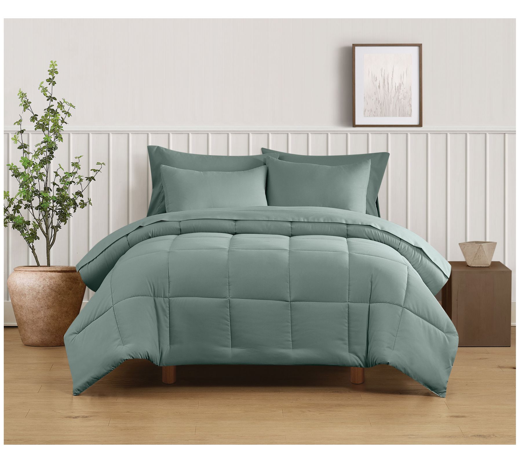 Truly Soft Green Solid King 3 Piece Comforter Set