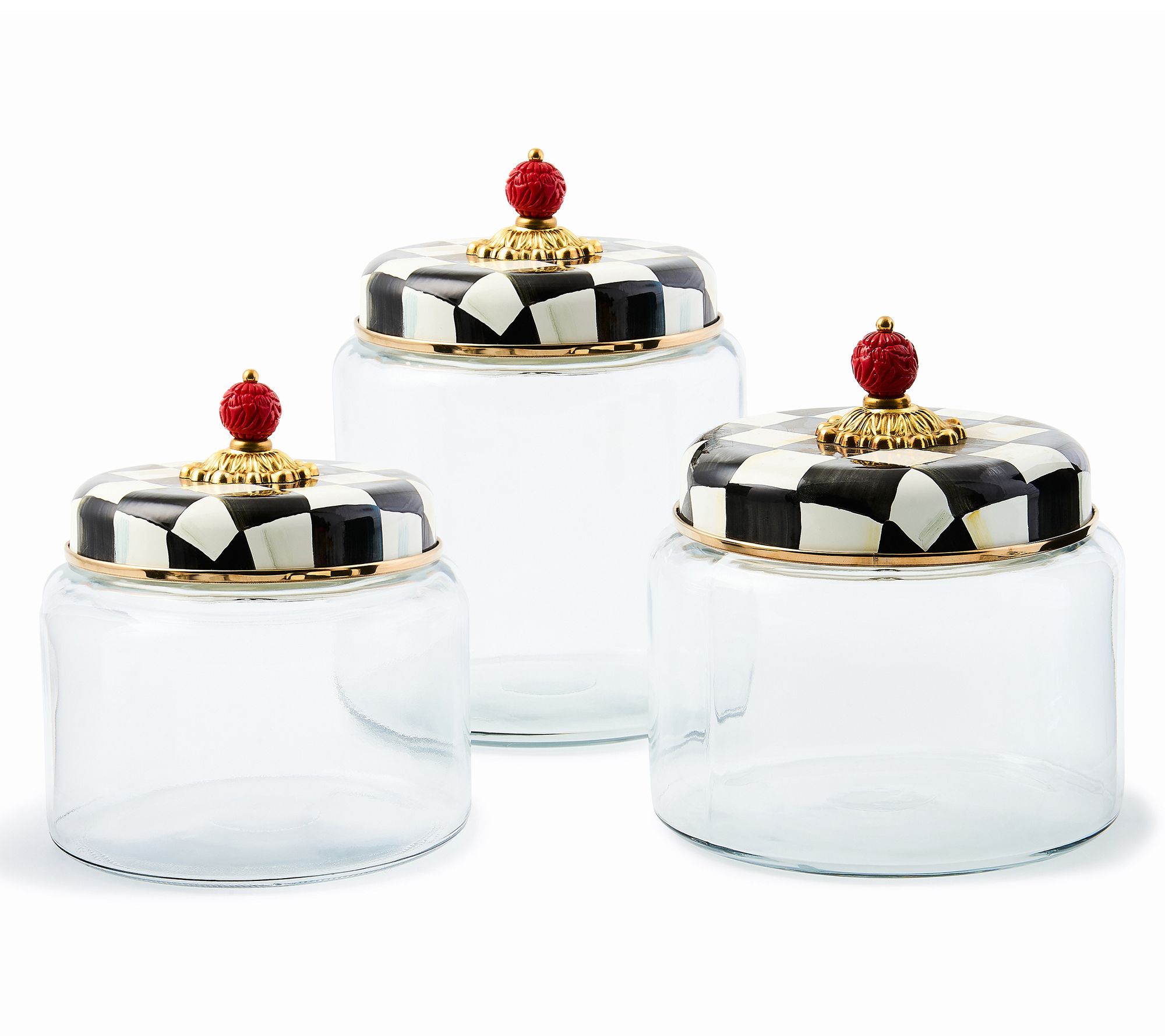 MacKenzie Childs Set of 3 Glass Kitchen Canisters