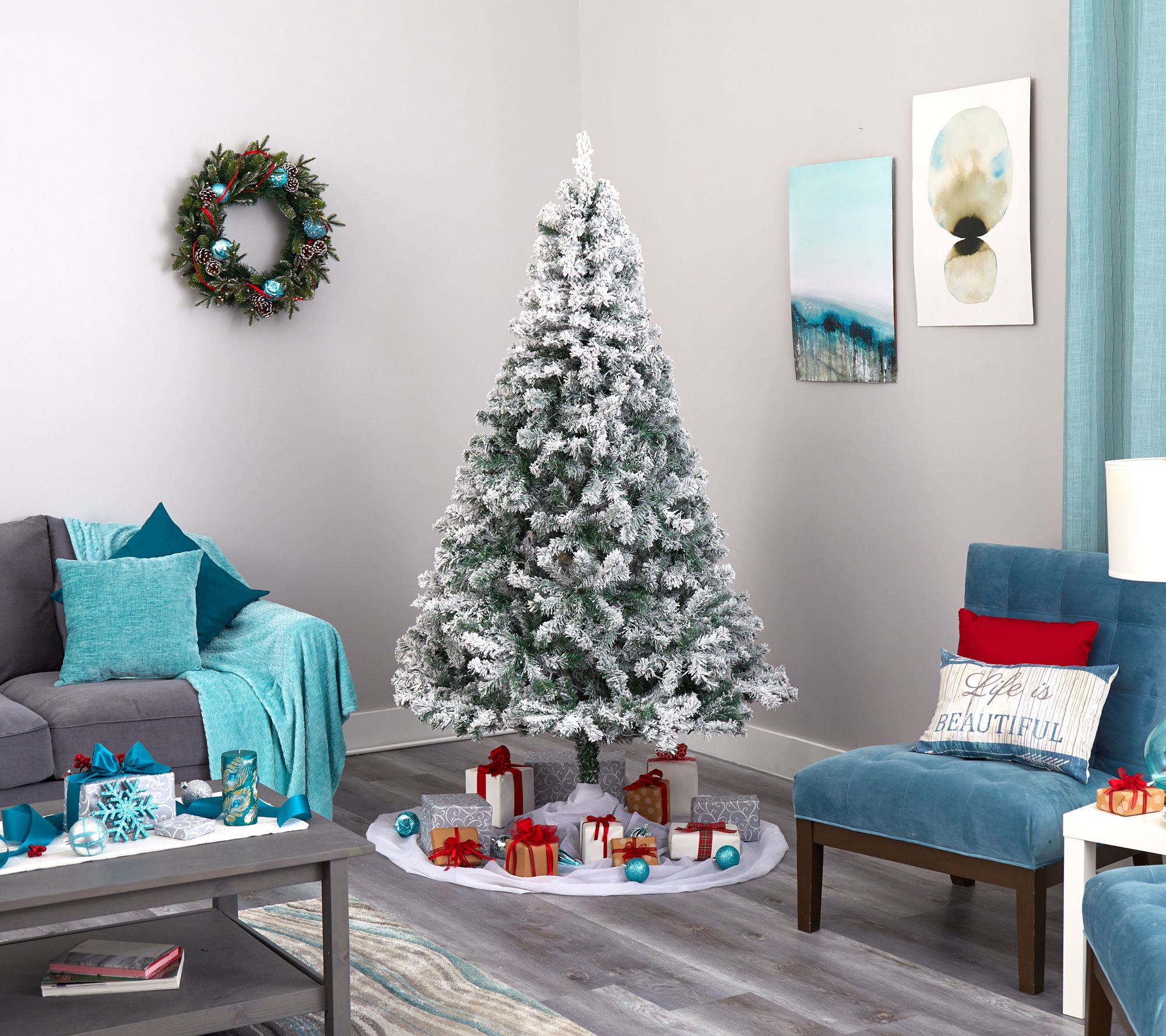 Nearly Natural 7-ft Flocked Rock Springs Christmas Tree