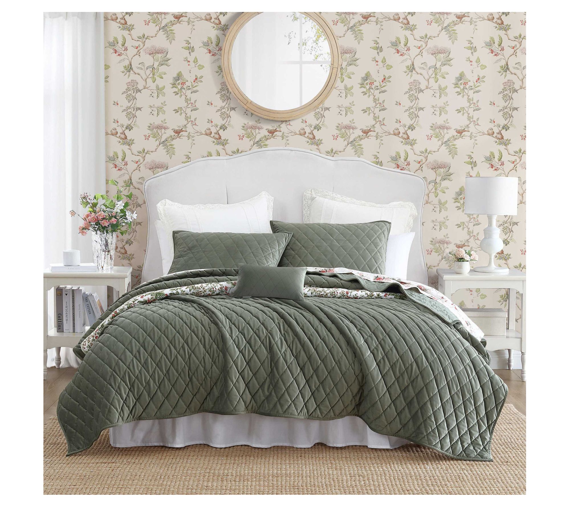 Laura Ashley Diamond Stitch Dark-Green Twin Quilt Sham Set