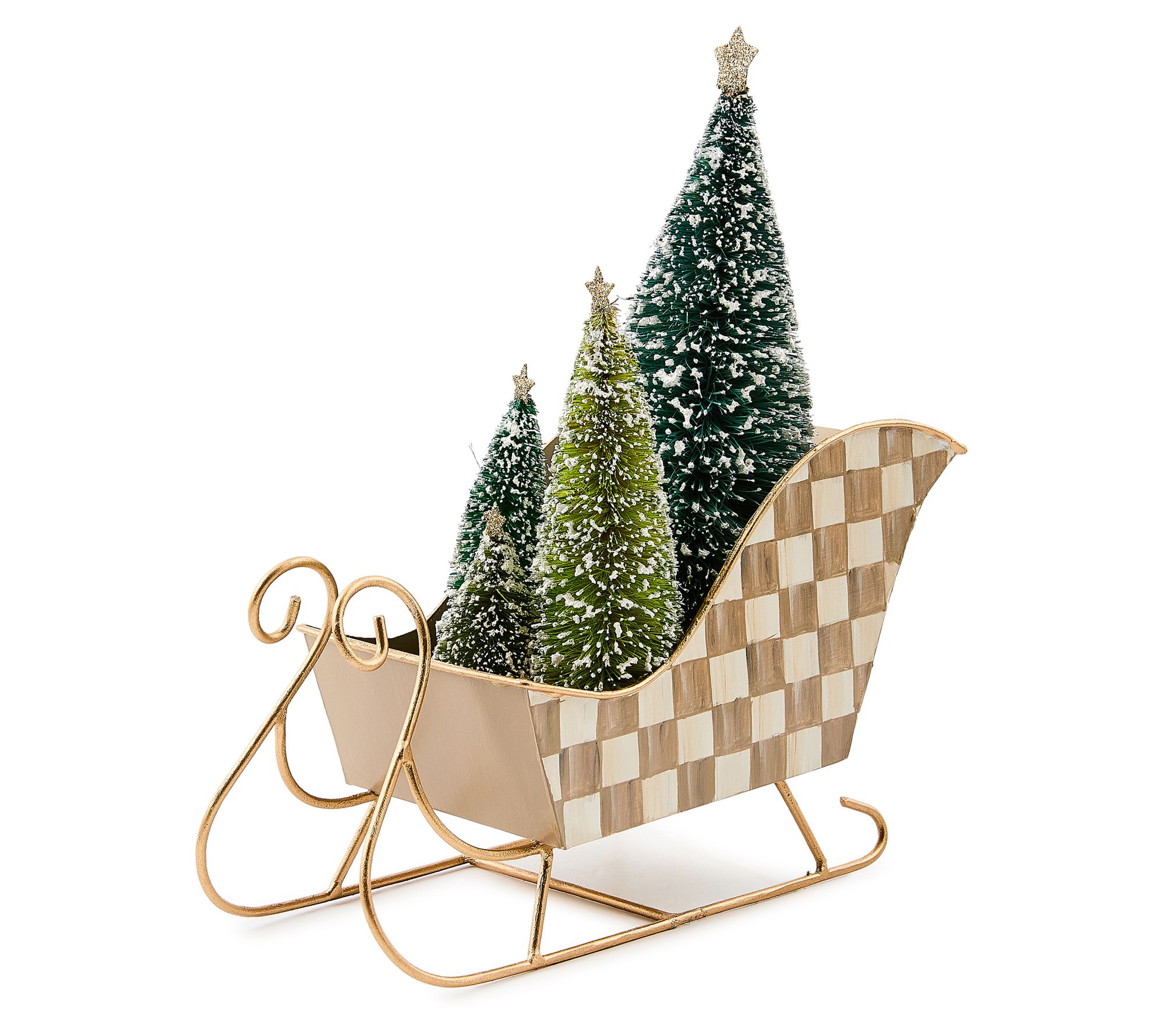 MacKenzie - Childs Check Sleigh with Bottle Brush Trees