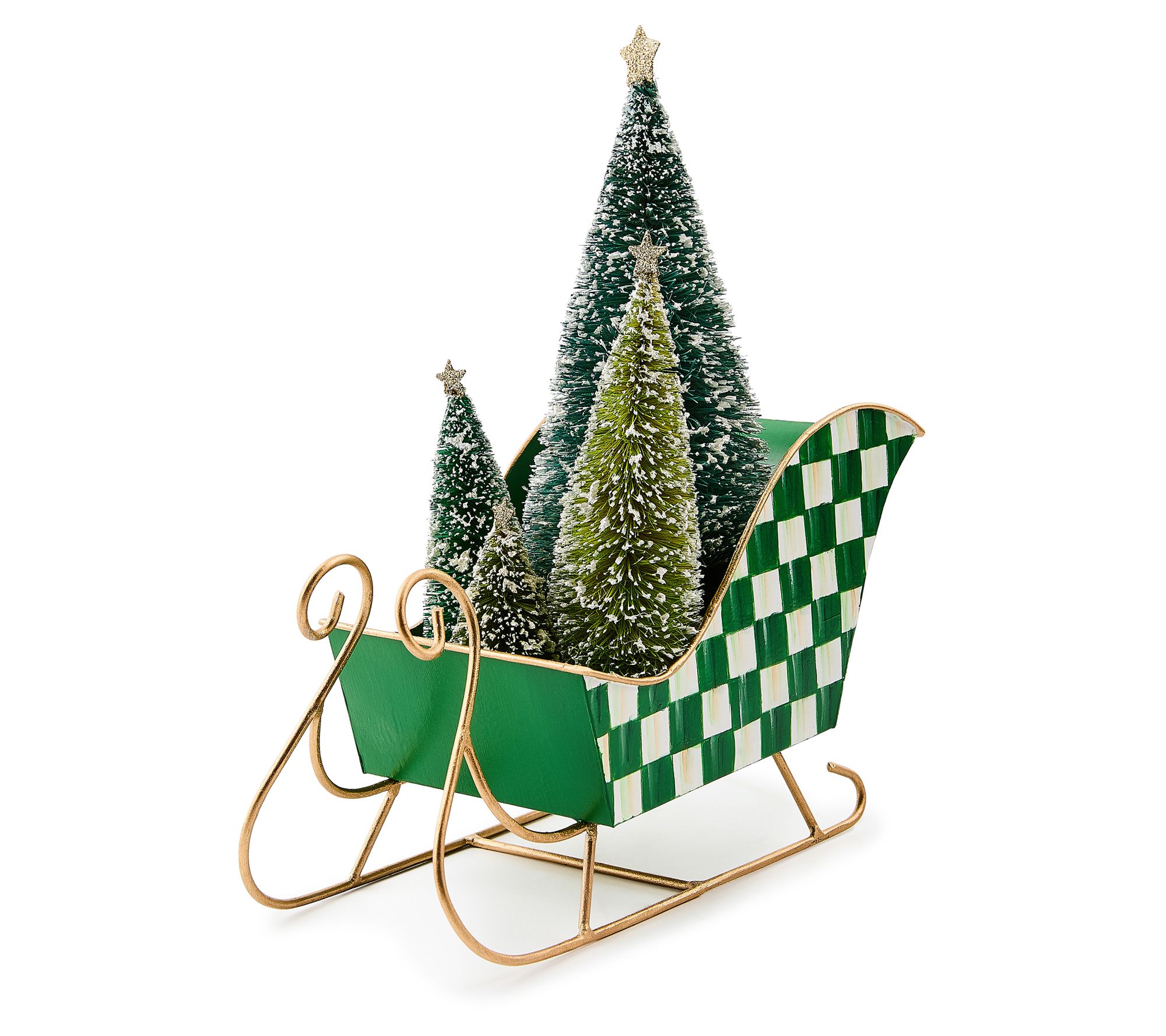 MacKenzie - Childs Check Sleigh with Bottle Brush Trees