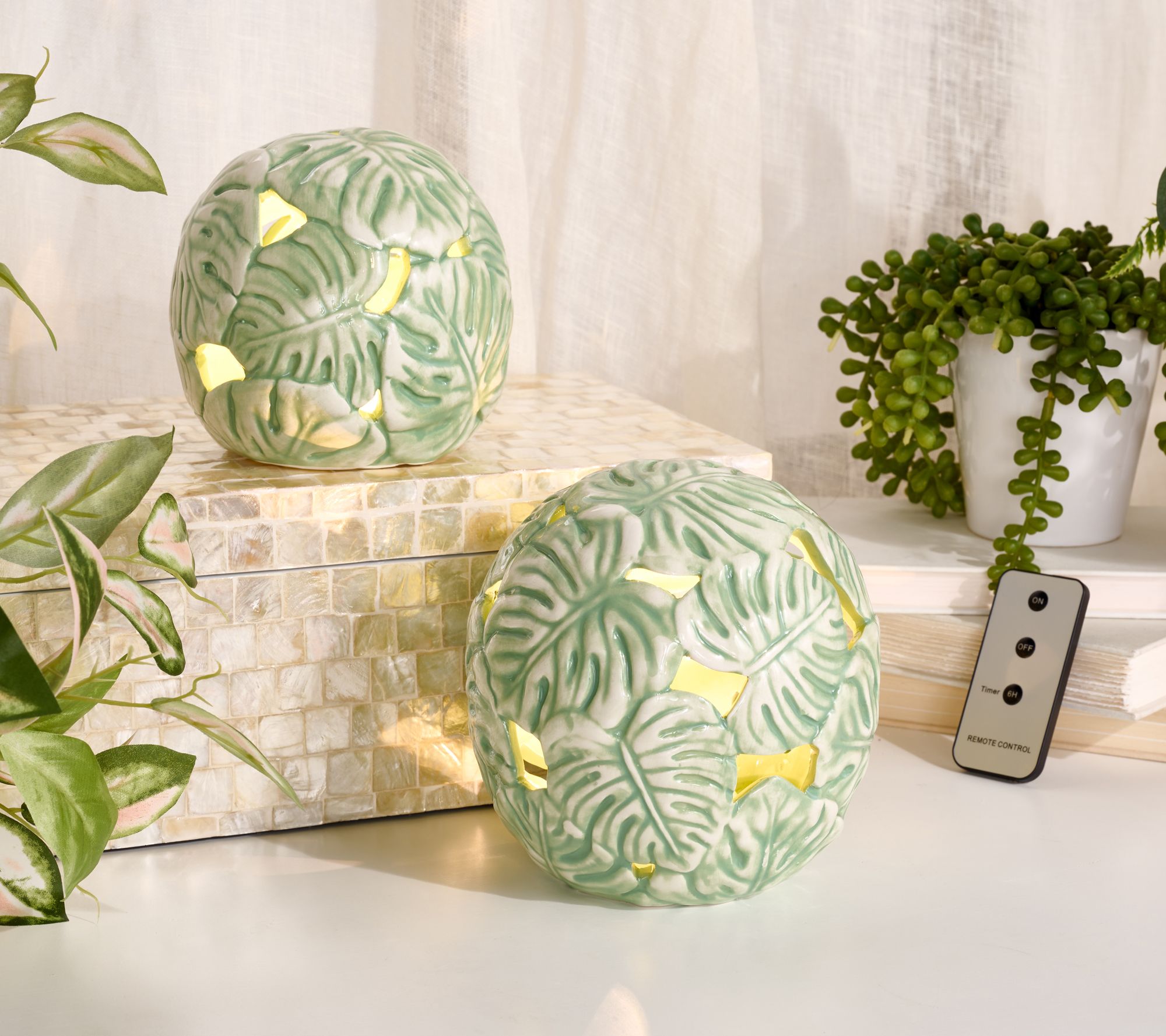 Mrs. H by Dee Hilfiger Set of 2 Ceramic Spheres w/ LED Lights