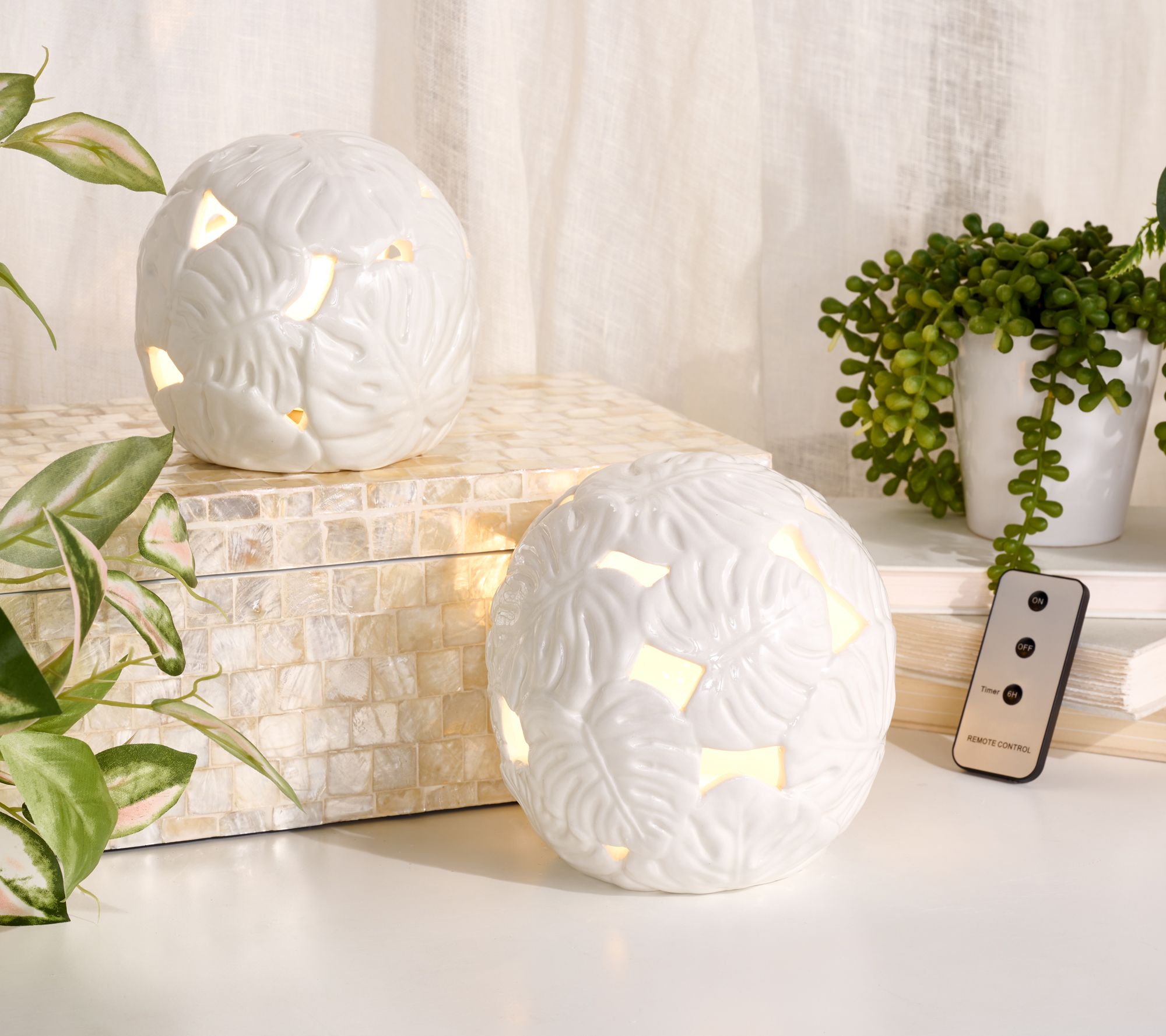 Mrs. H by Dee Hilfiger Set of 2 Ceramic Spheres w/ LED Lights