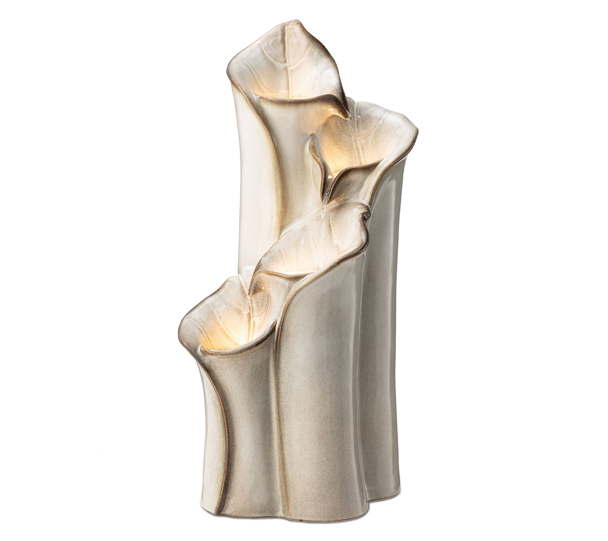 Glitzhome 4-Tiered Lotus Leaf LED Lit Ceramic Outdoor Fountain