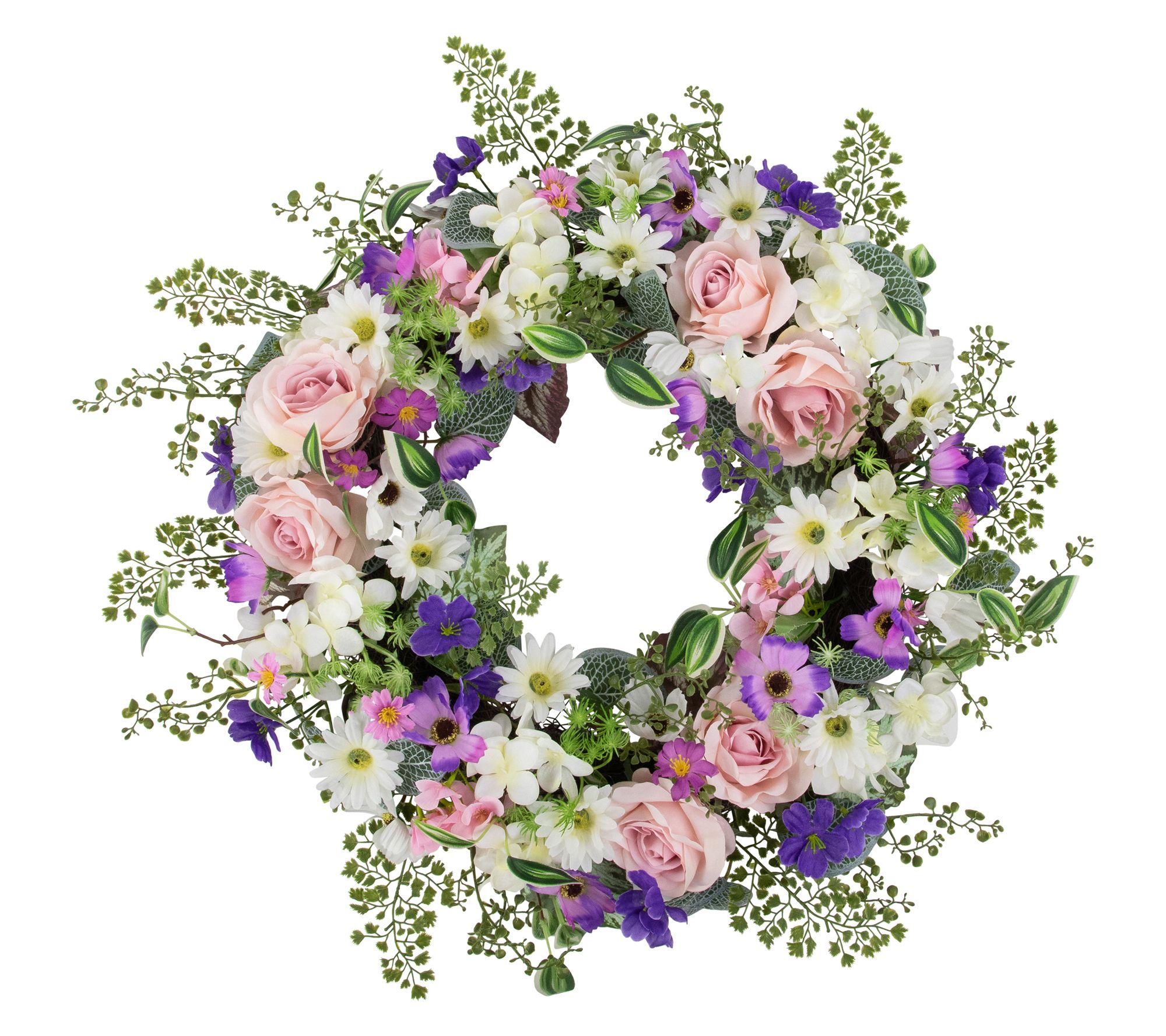 Northlight Mixed Floral and Fern Spring Wreath  24-Inch