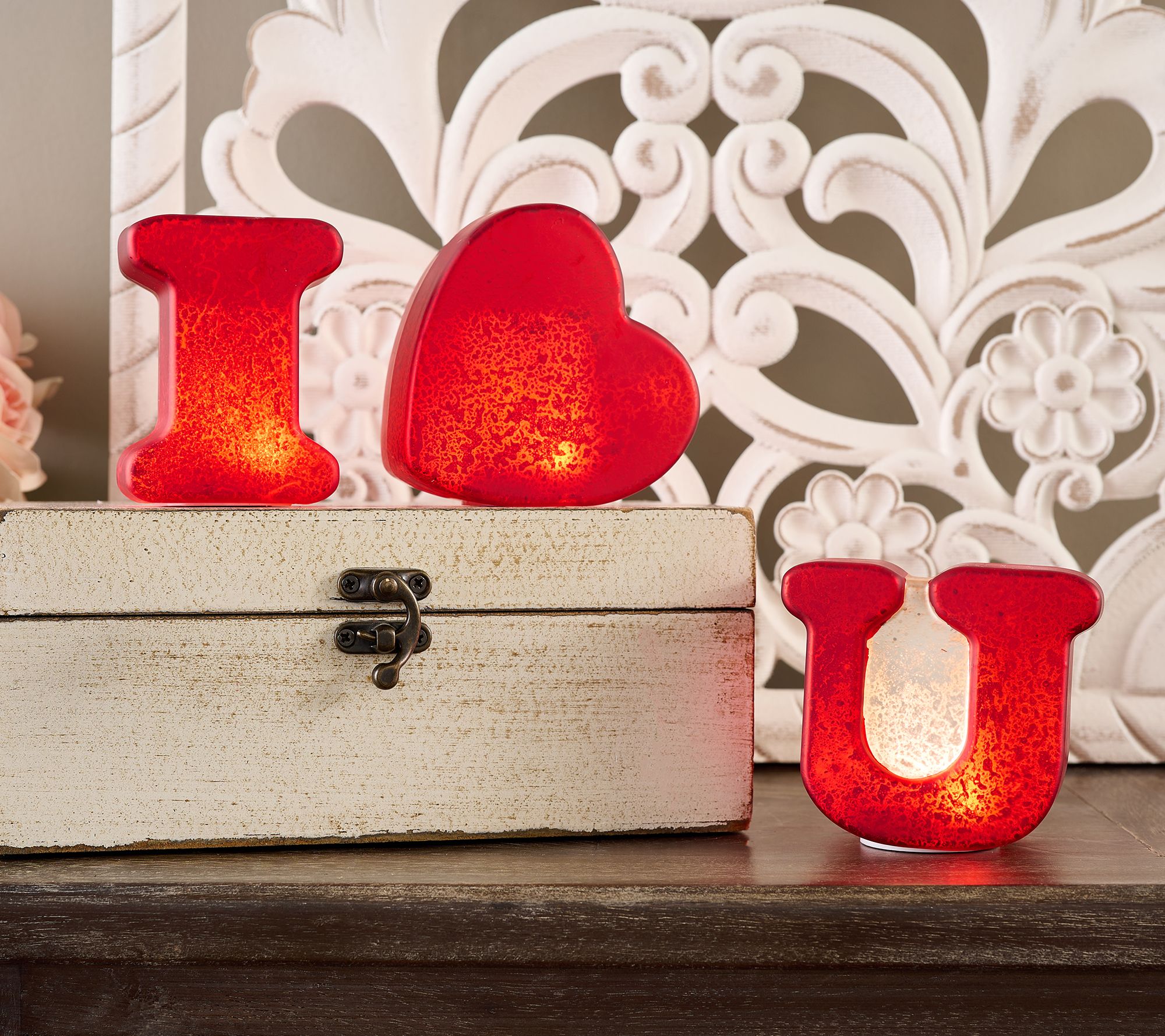 "As Is" 3-Piece Illuminated Mercury Glass I Love You by Valerie