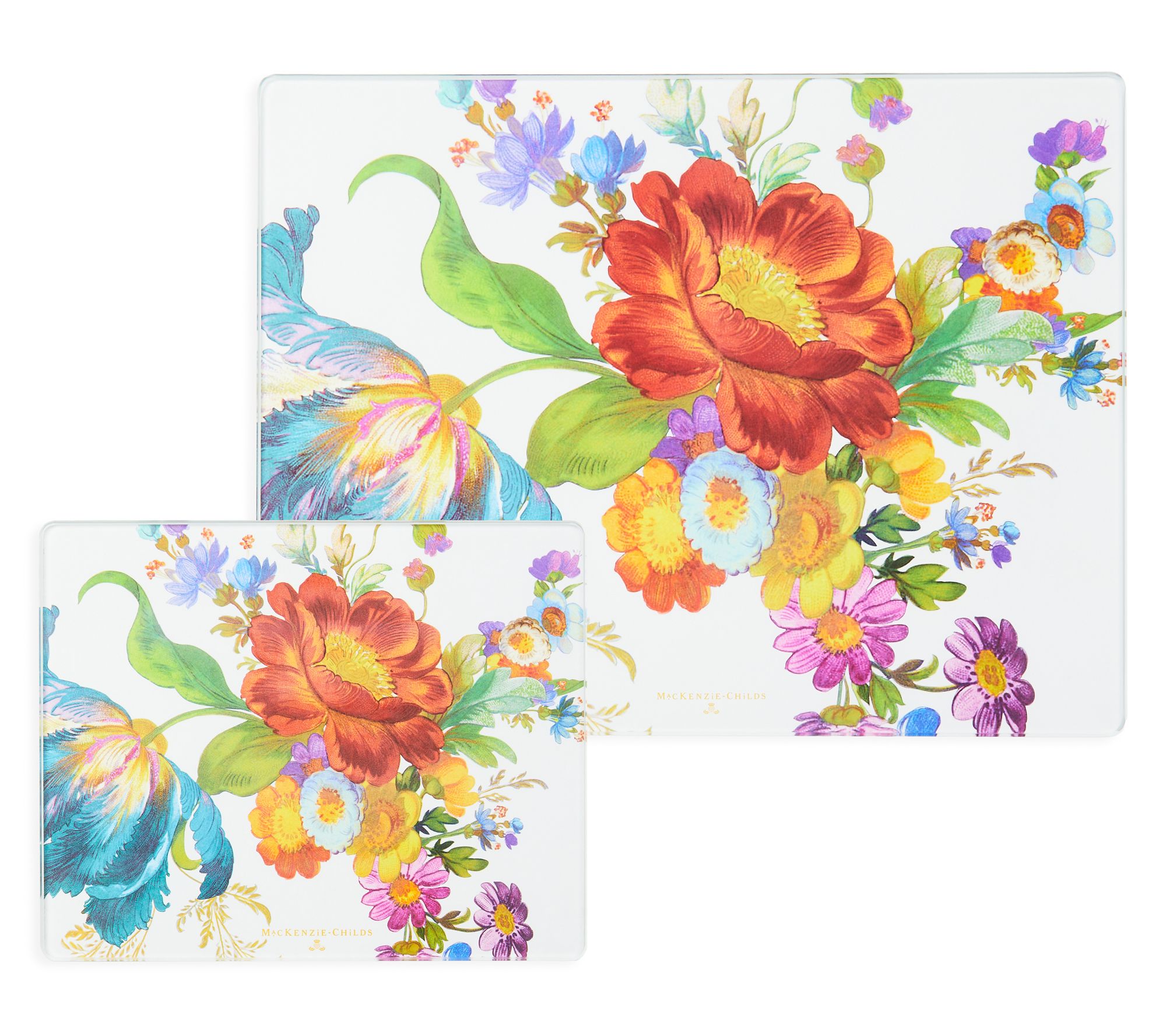 MacKenzie-Childs Set of 2 Flower Market Glass Cutting Boards