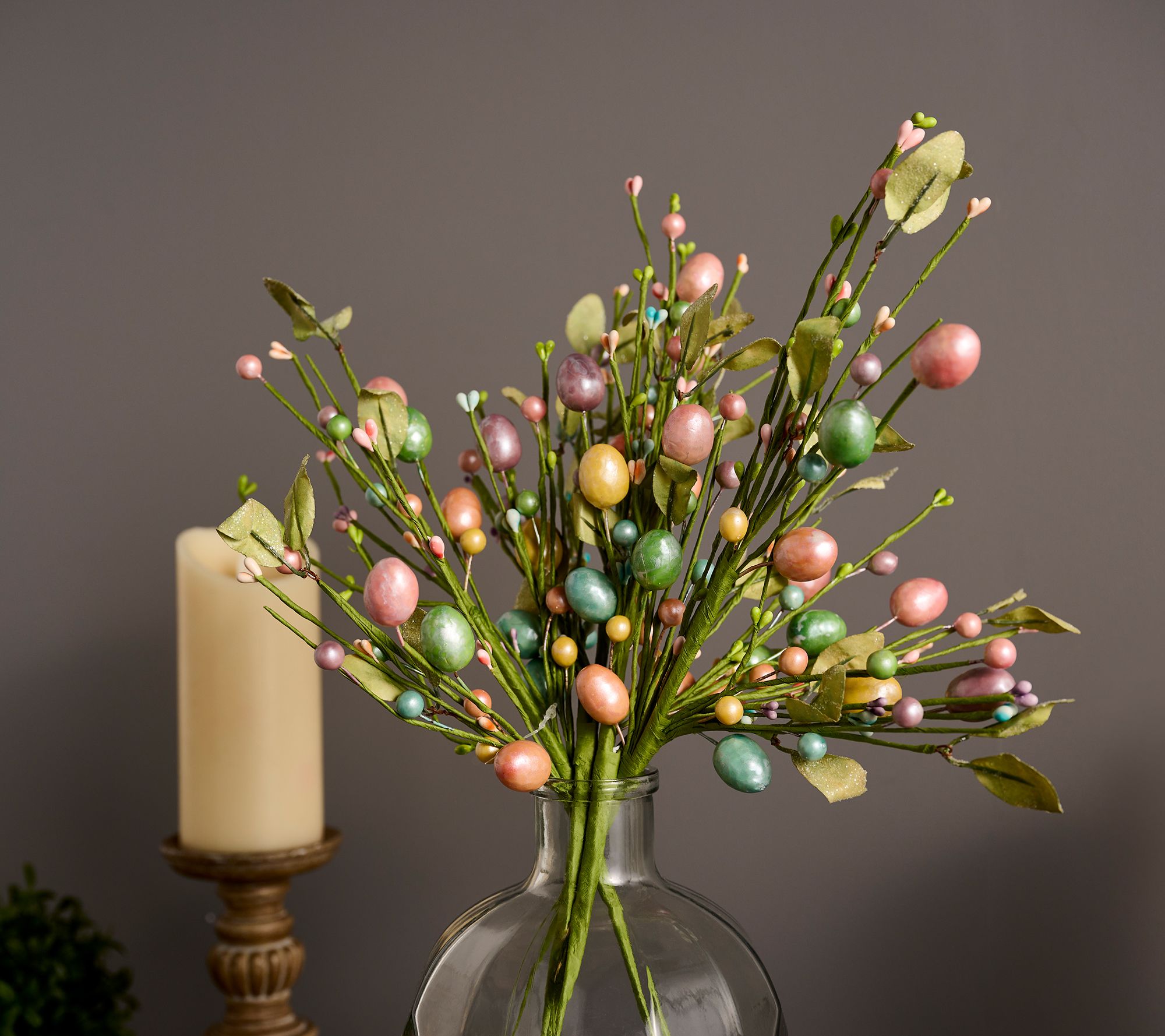 "As Is" Set of 4 Pearlized Egg Pip Berry and Leaf Picks by Valerie