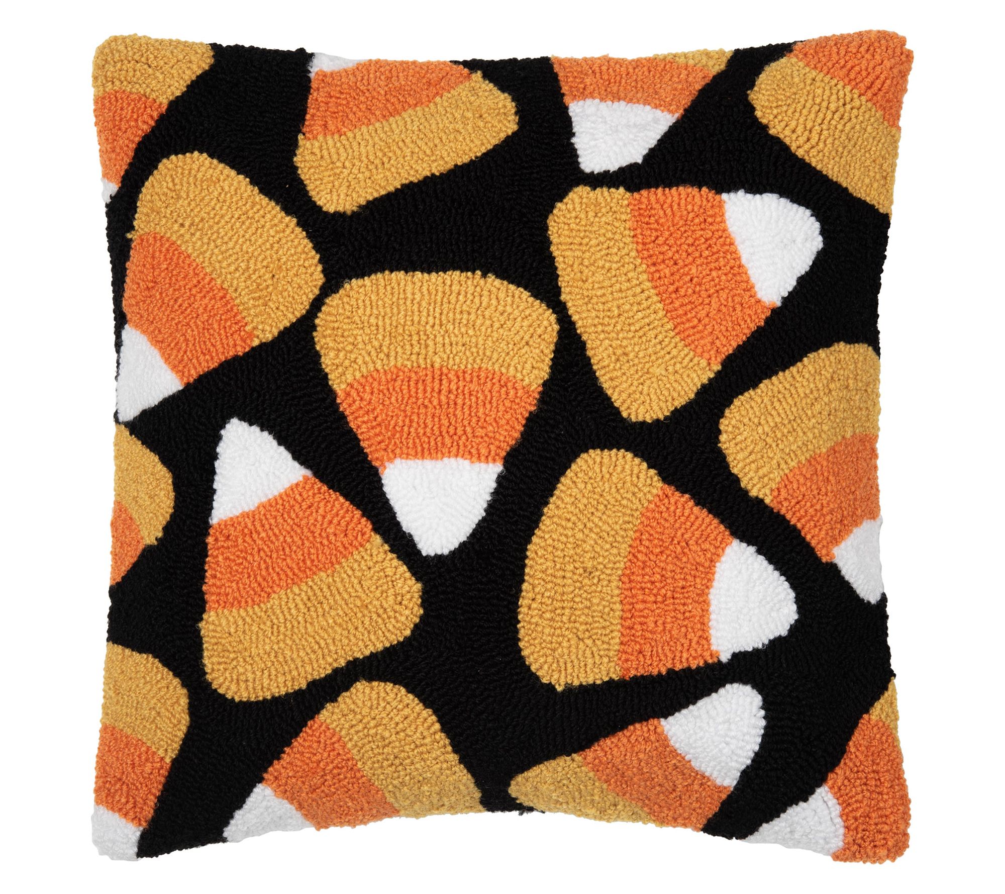 18" x 18" Candy Corn Hooked Throw Pillow by Valerie
