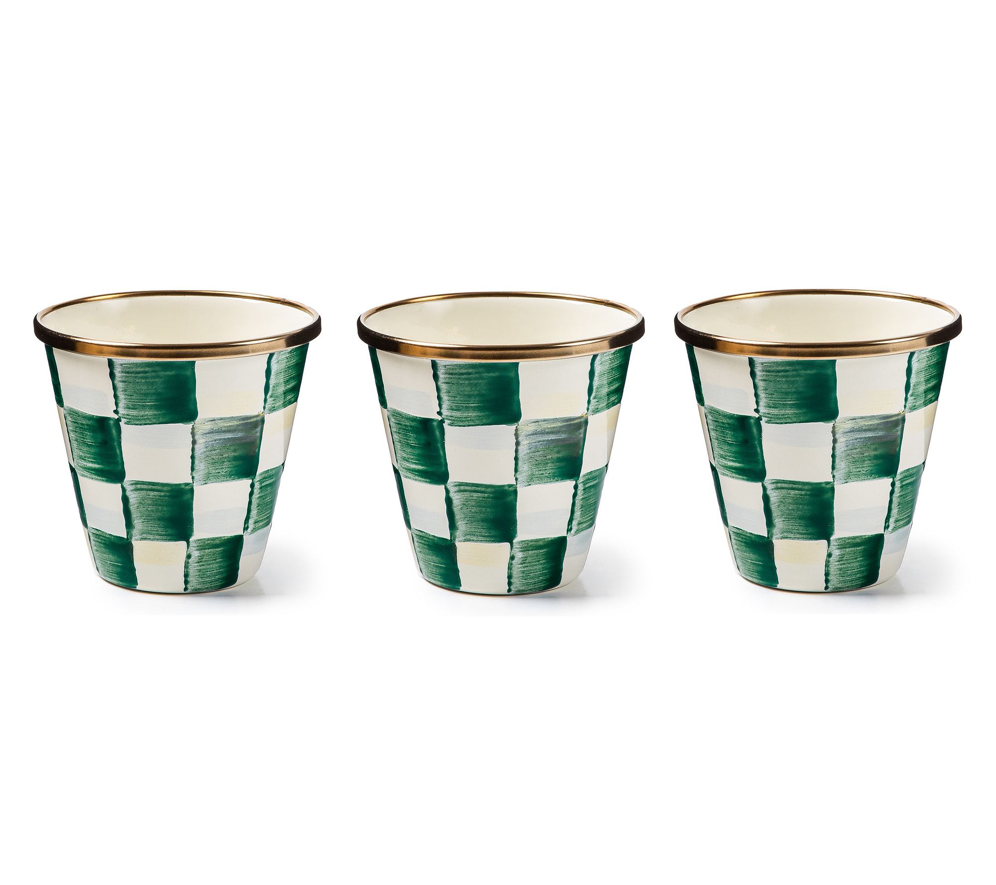 MacKenzie-Childs Emerald Check Herb Pots, Set of 3