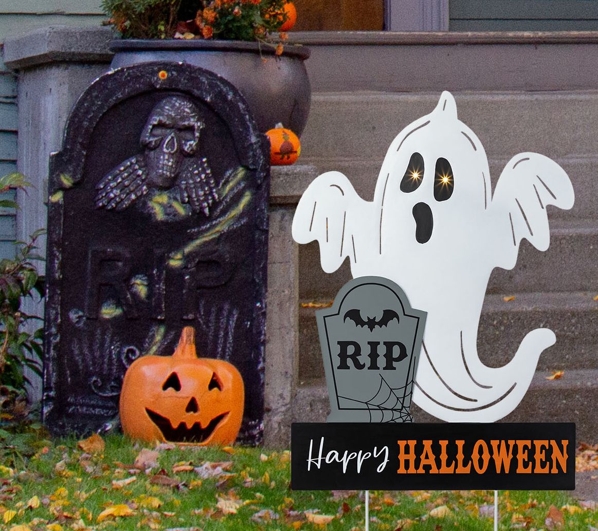 Glitzhome LED Halloween Ghost Tombstone GardenStake w/ Timer