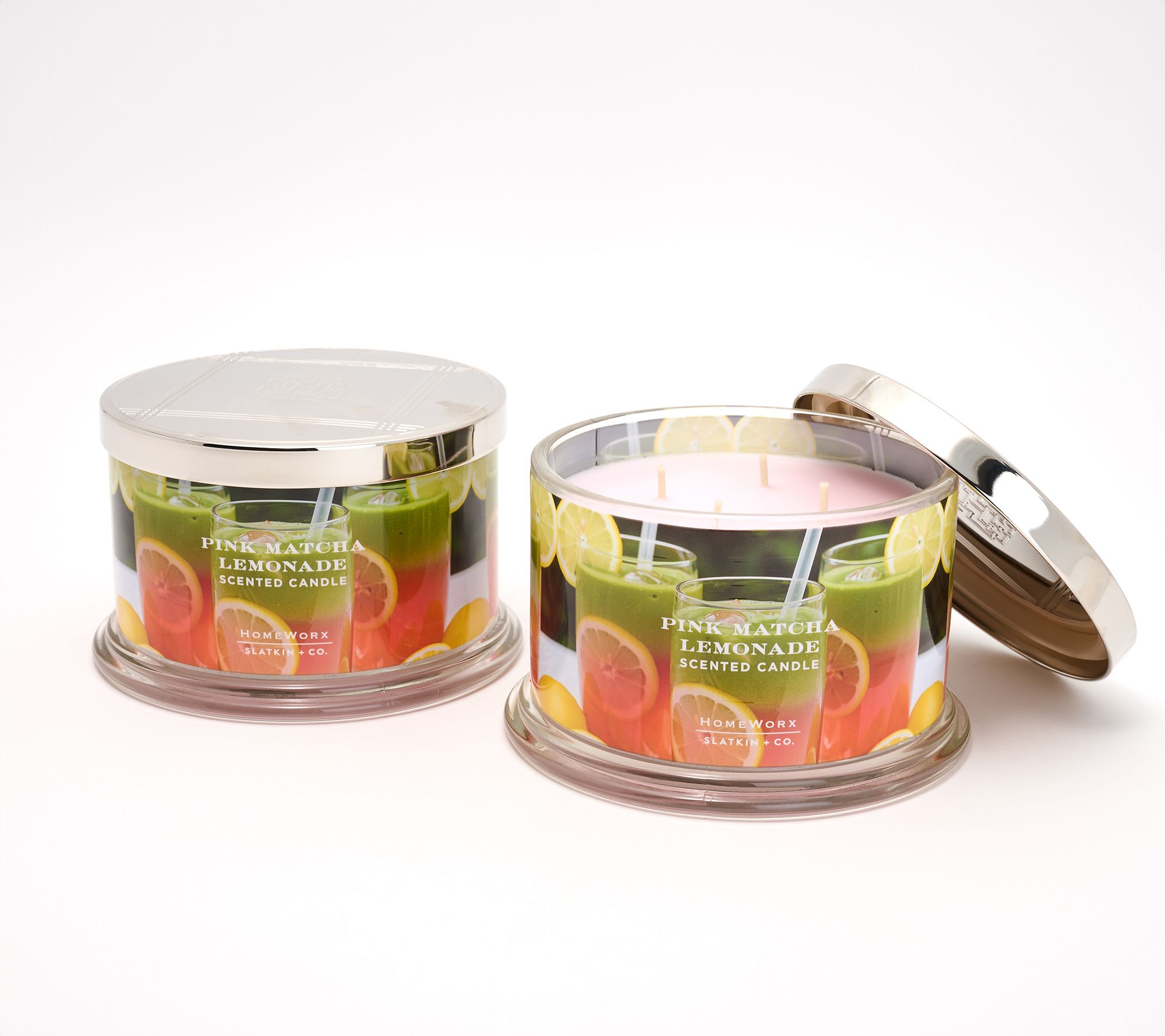 HomeWorx by Slatkin + Co. S/2 18oz Pink Matcha Lemonade Candles