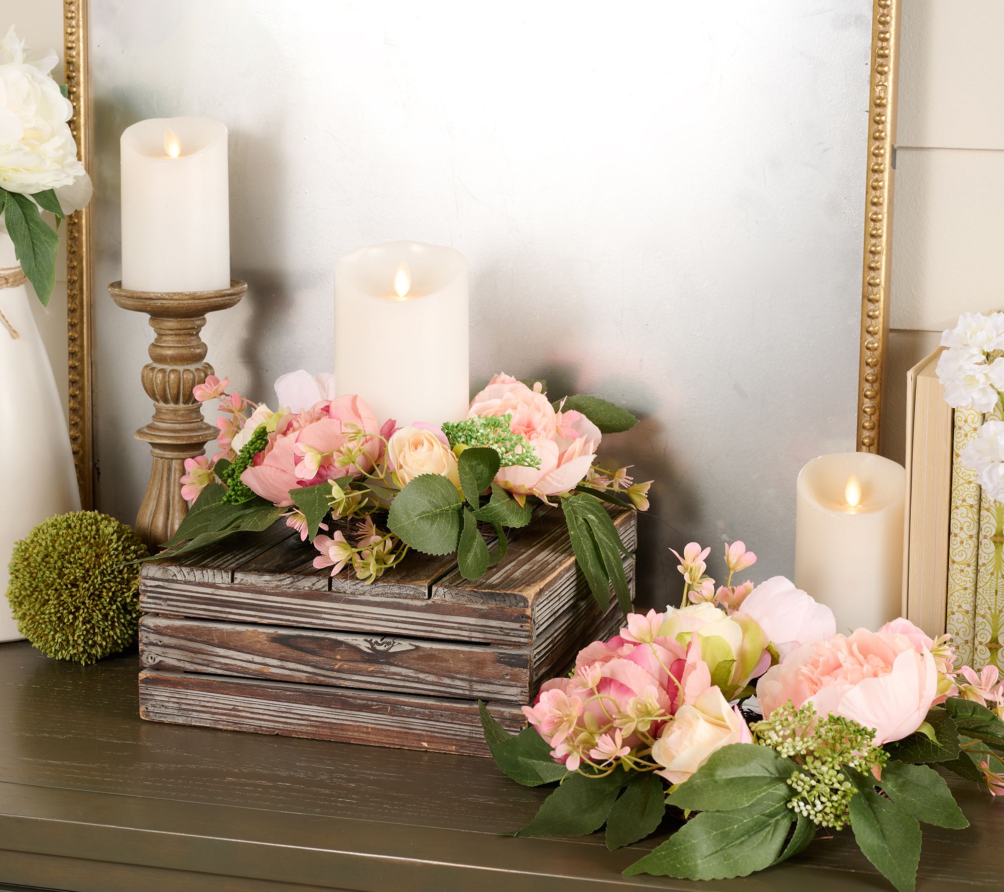 Set of 2 Rose and Greenery Candle Rings by Valerie