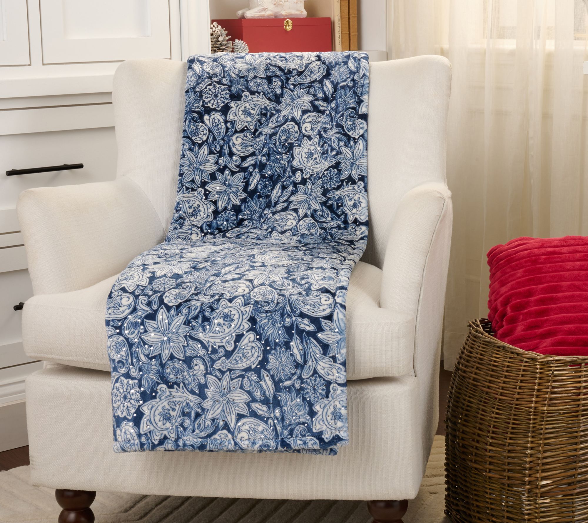 "As Is" Berkshire Foil Print 60x80 Holiday Plush Throw