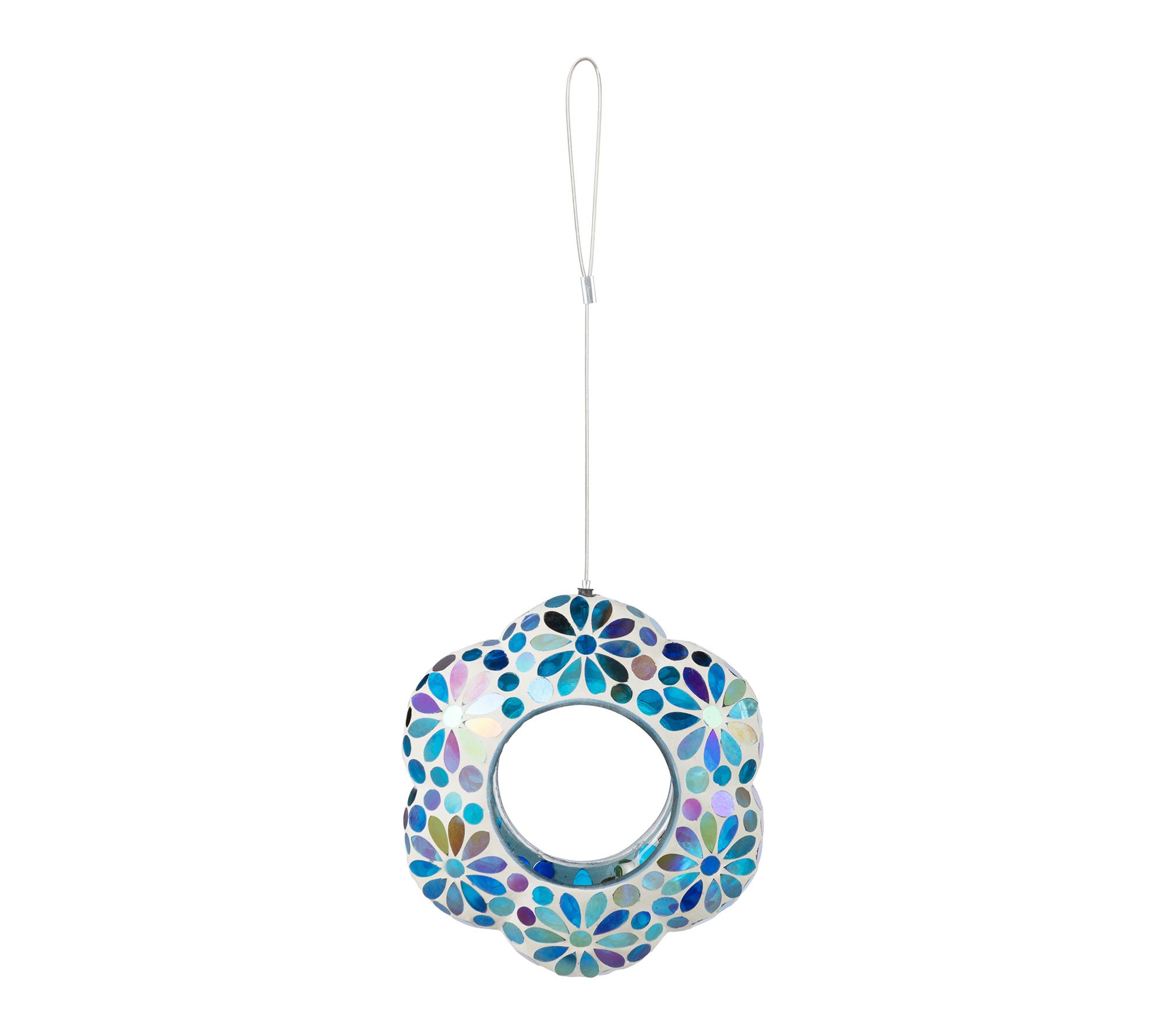 Glitzhome 8.5''D Glass Flower Shaped Hanging Mosaic Birdfeeder