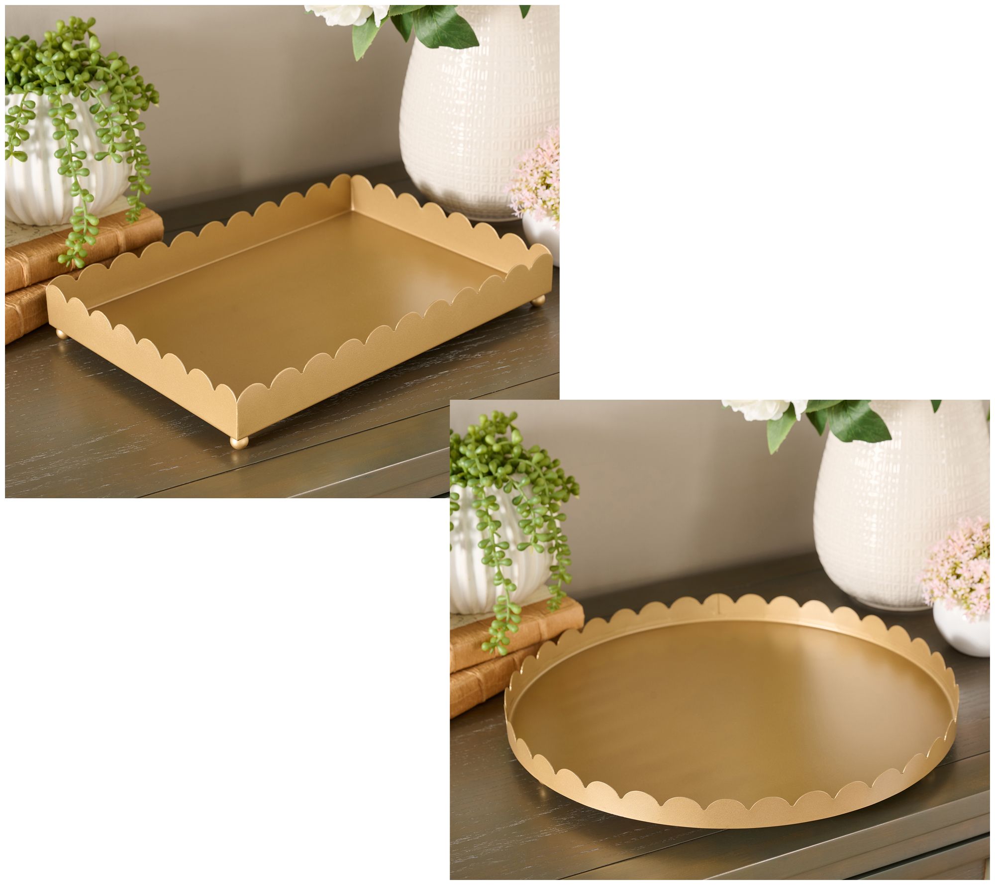 Home Reflections Scalloped Metal Trays With Feet