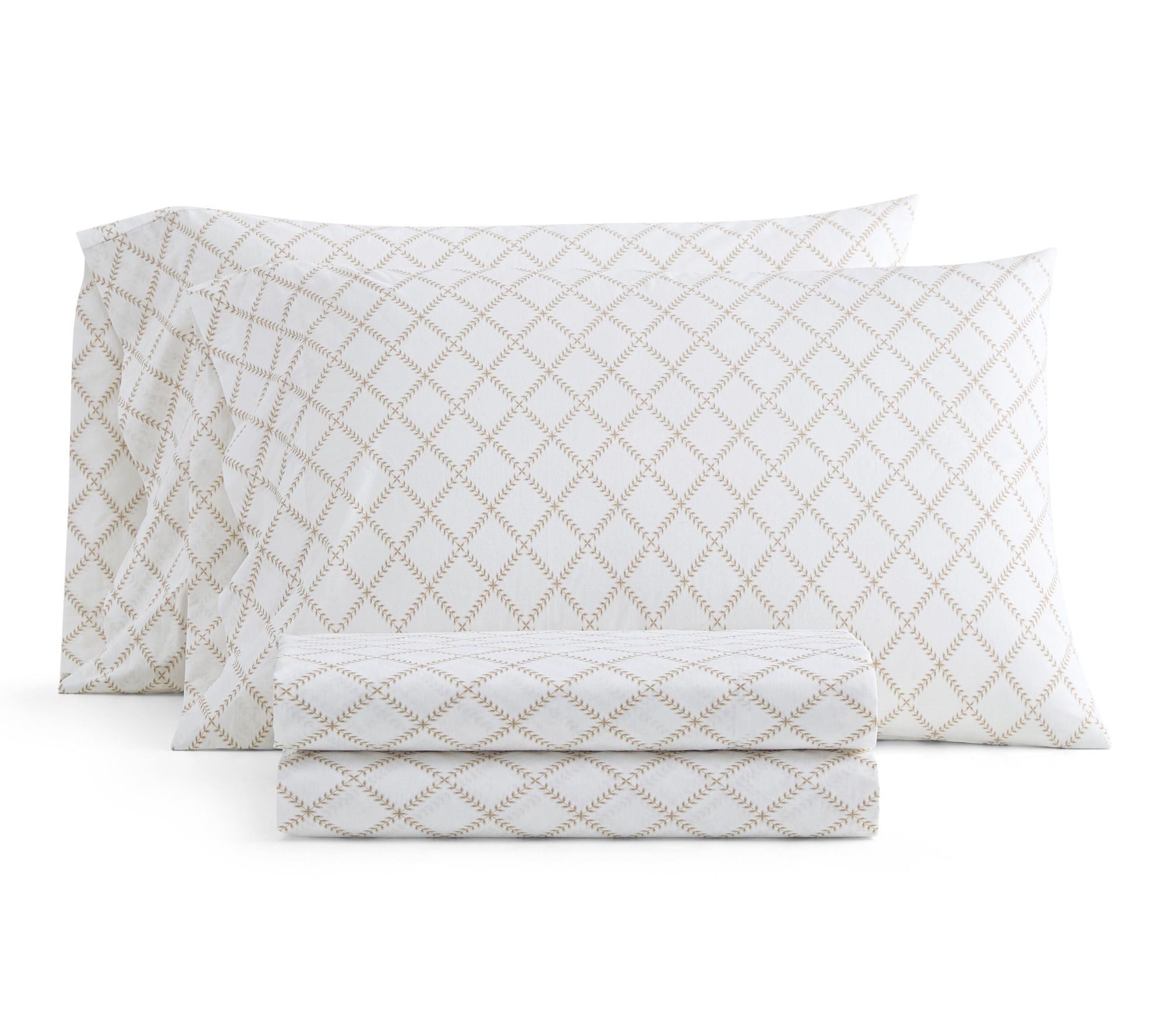 Martha Stewart Leaf Trellis White/Beige CottonFull Sheet Set