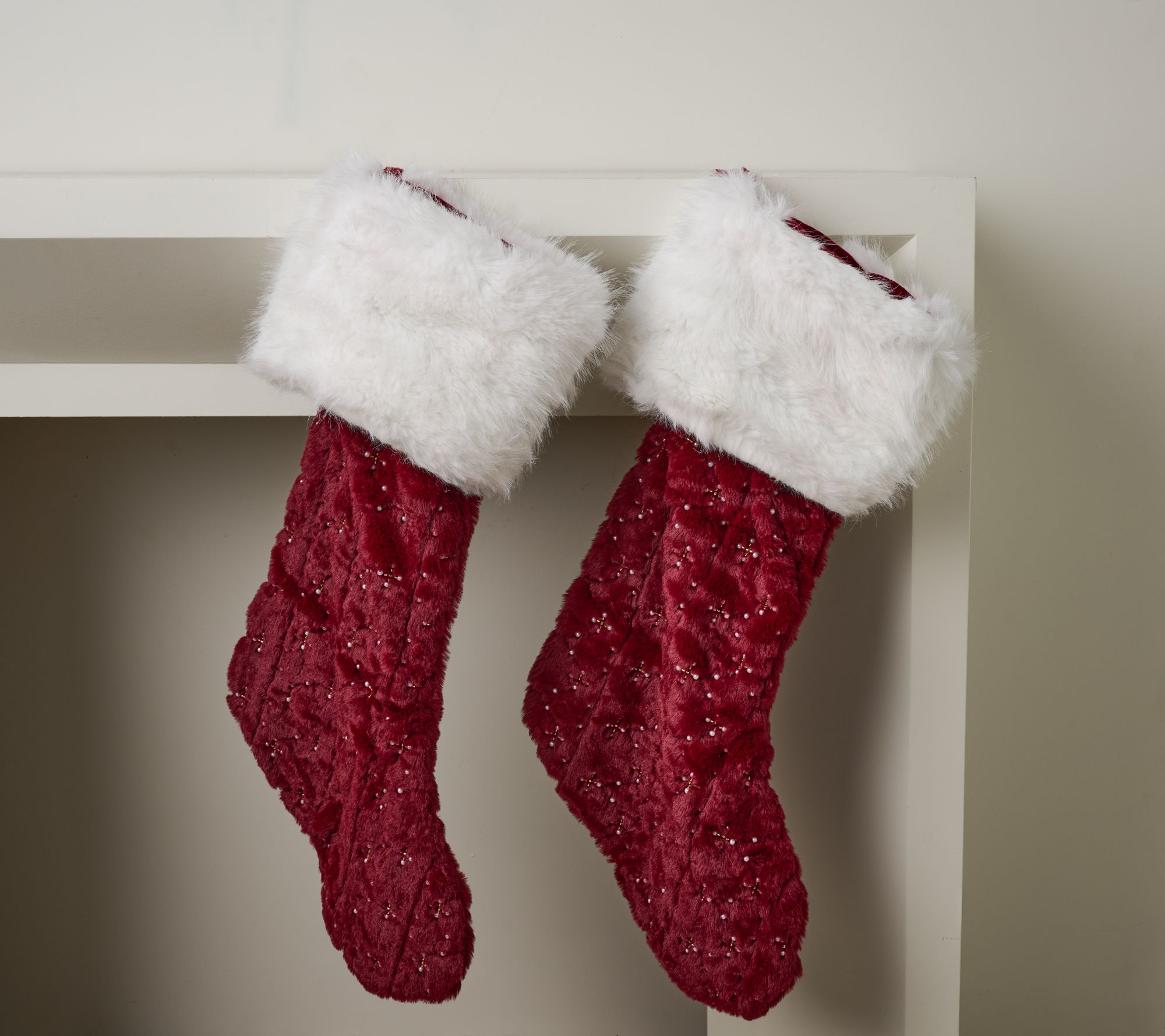 Set of 2 Beaded Faux Fur Stockings by Mally Roncal