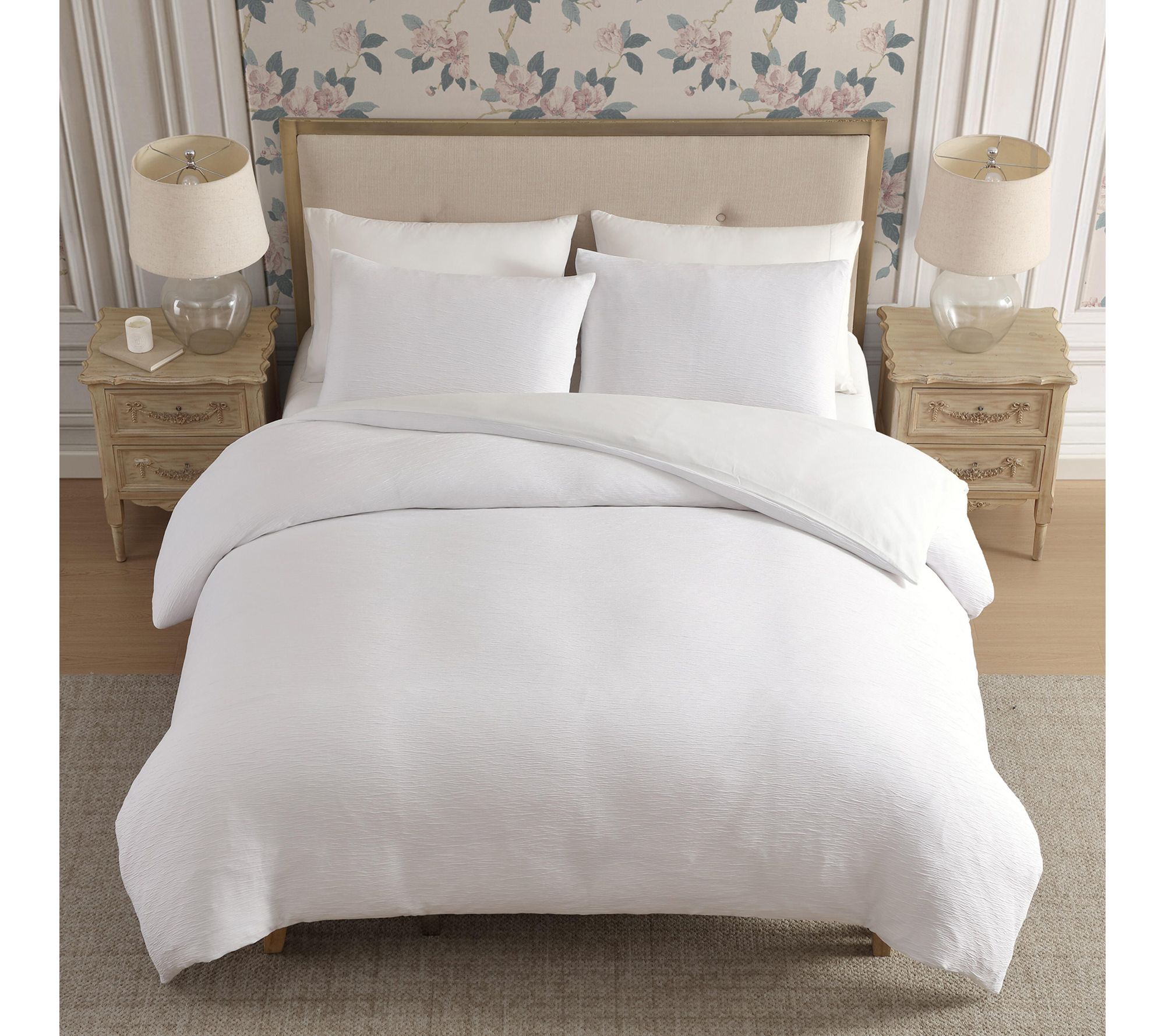 Laura Ashley Crinkle Snow White Woven Gauze Queen Duvet Set - QVC.com