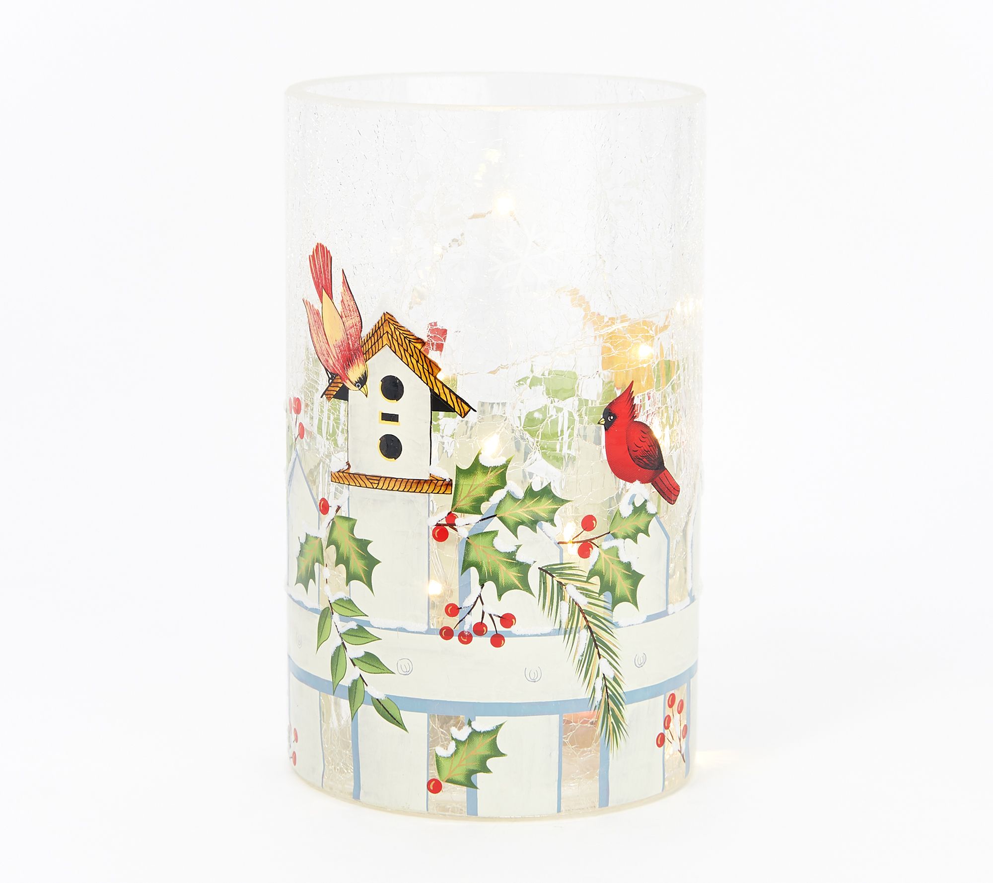 "As Is" 8" Illuminated Crackle Glass Hurricane with Scene