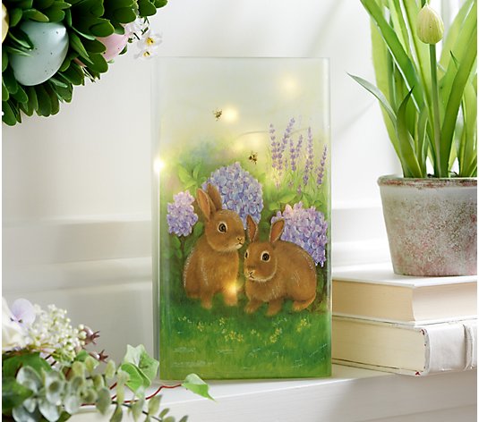 Illuminated Slim Glass Accent with Spring Scene by Valerie