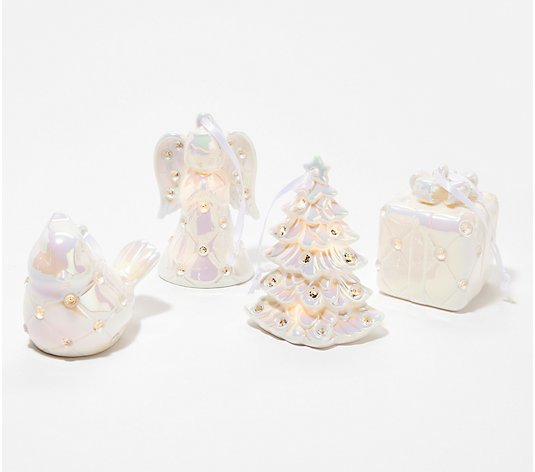 Set of 4 Lit Iridescent Porcelain Ornaments by Valerie