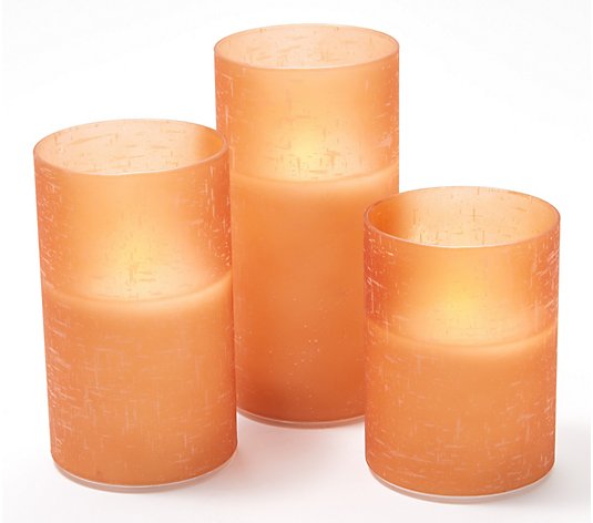 Lightscapes S/3 Faux Linen Filled Flameless Candles