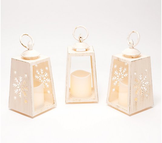 Candle Impressions Set of (3) 7.5" Holiday Tapered Resin Lanterns