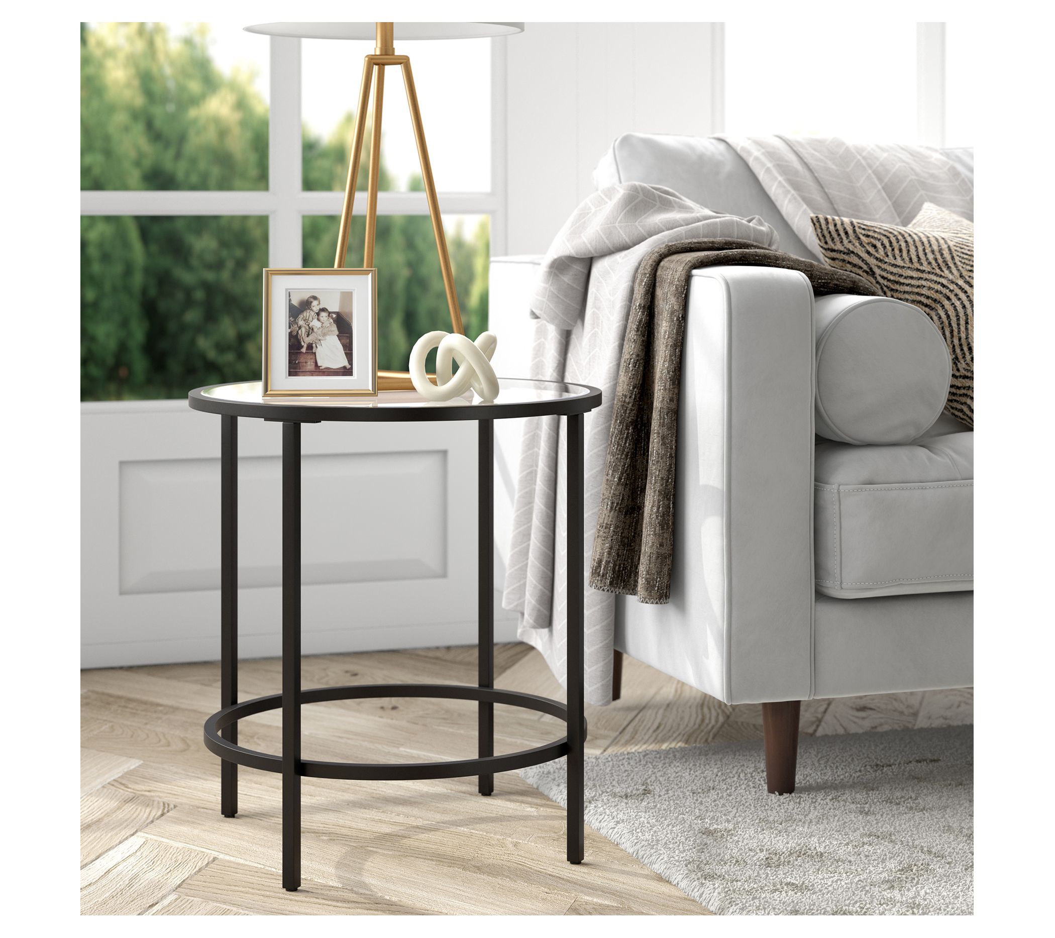 Hudson & Canal Sivil Round Side Table With Lower Glass Shelf