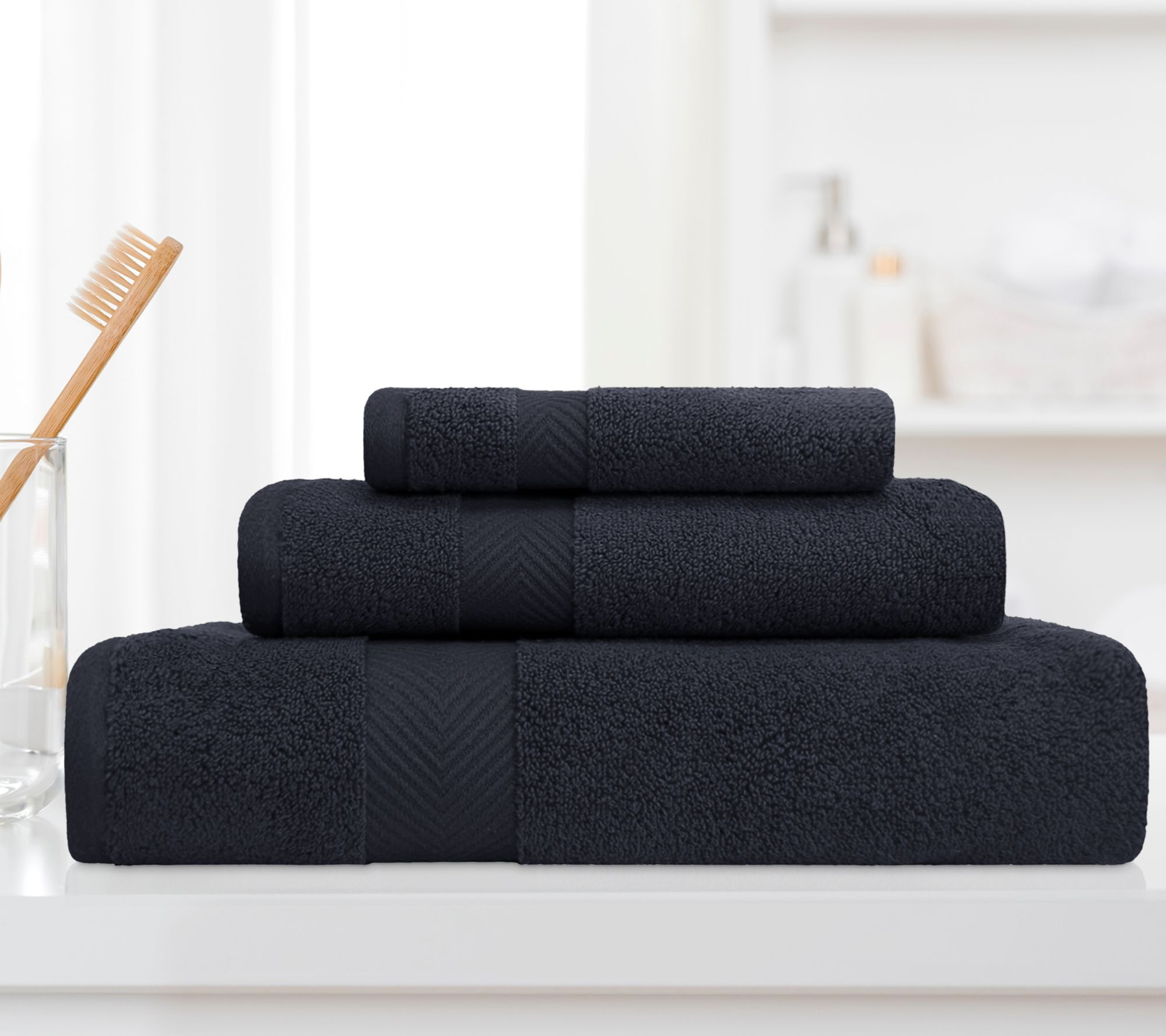 Contemporary Home Living 3 Piece Blue Solid Zero Twist Bath Towel